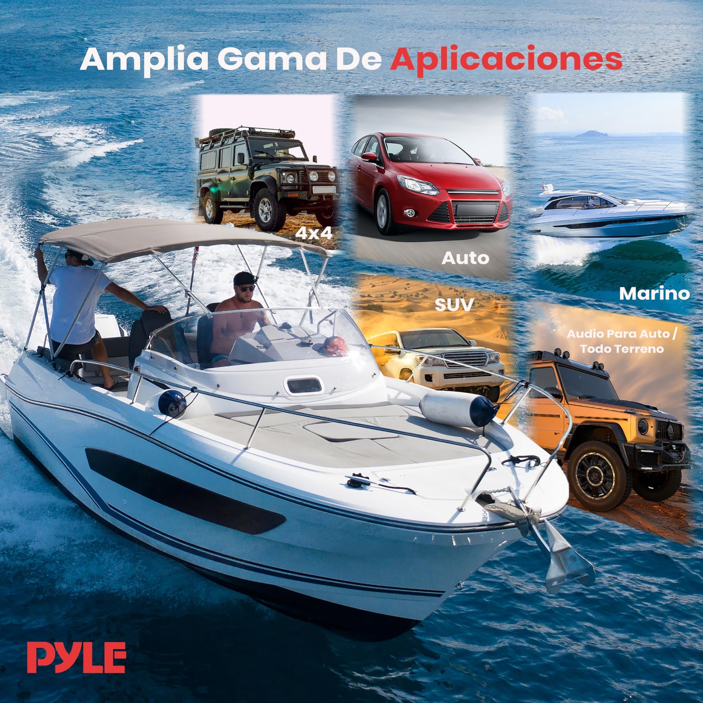 Pyle bocinas marinas dobles de 6.5 pulgadas. Sistema de sonido estéreo para exteriores resistente al agua. 2 vías. Potencia 150 watts. 1 par. Negro