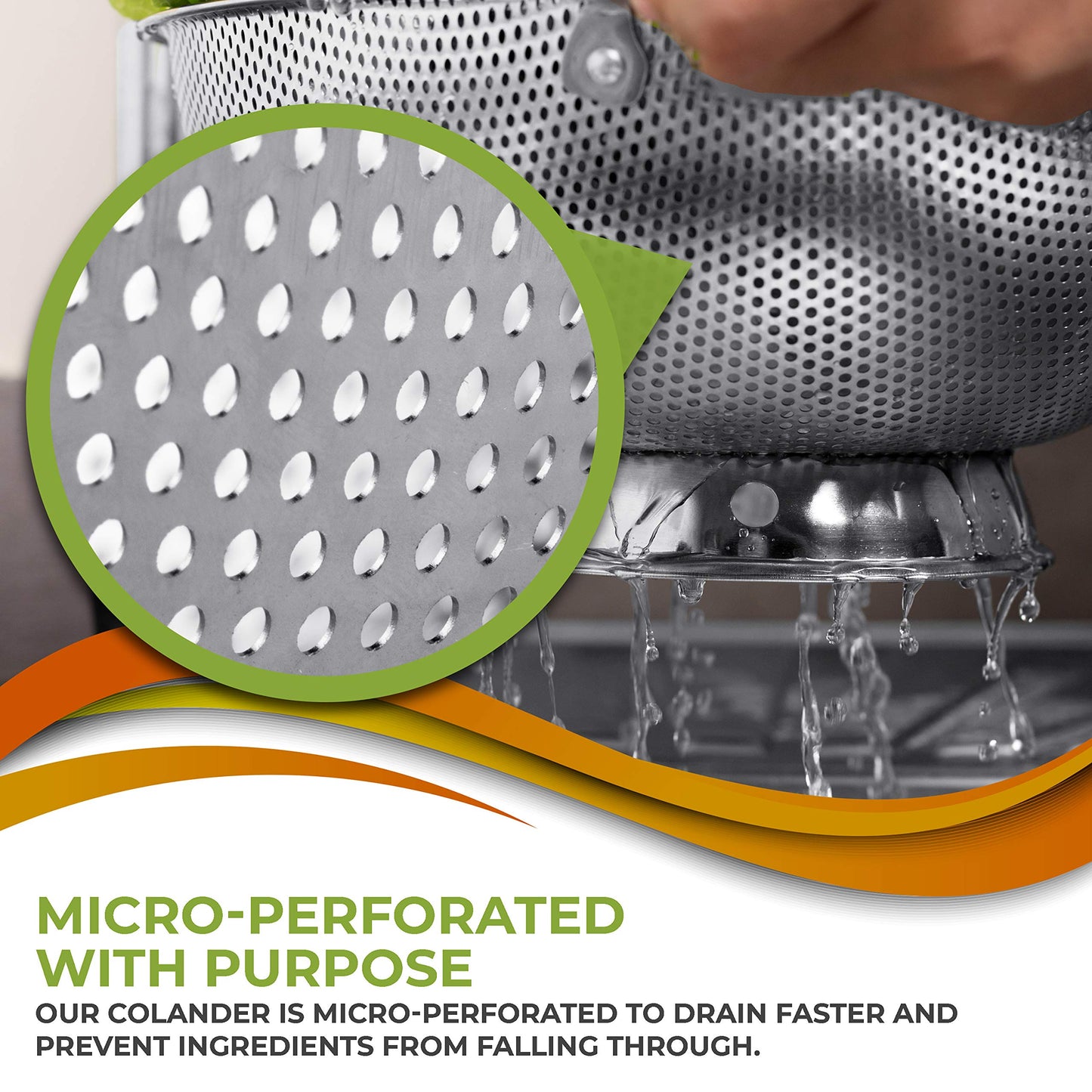 LiveFresh Stainless Steel Micro-perforated 5-Quart Colander - Professional Strainer with Heavy Duty Handles and Self-draining Solid Ring Base - SAVE 50+% by LiveFresh