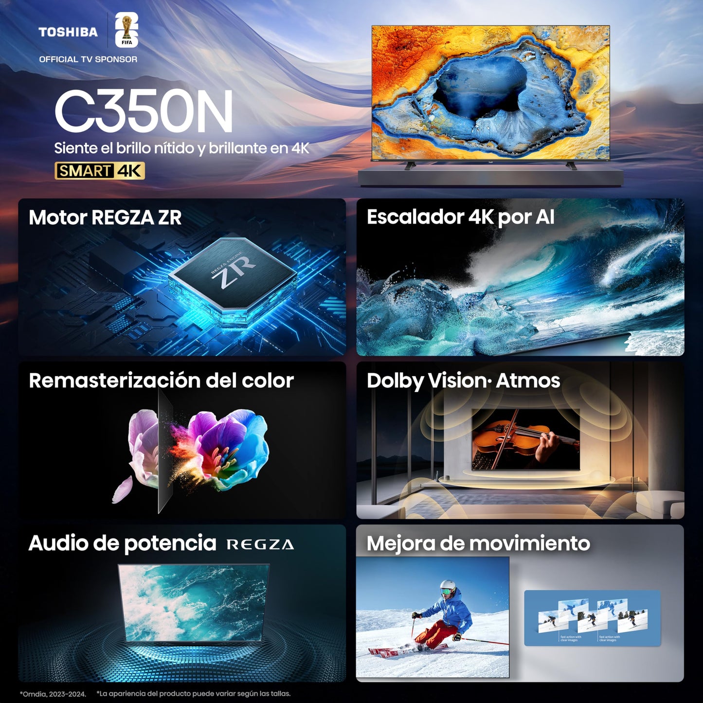 Toshiba Television C350NM (Modelo 2025) Pantalla 50 Pulgadas, Smart Fire TV UHD 4K,Control Remoto por Voz con Alexa, Escalador 4K por lA,Dolby Vision Atmos,Modo Juego, mira TV en Vivo sin Cable