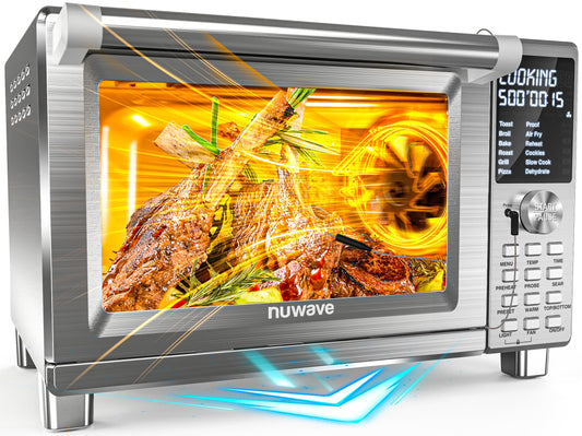 Nuwave Bravo XL Pro Air Freyer Horno tostador con parrilla combinada, nuevo sistema de convección ultrarrápido 2024, 35% más crujiente, 2 veces más uniformes, 142 preestablecidos, 50-500F, sonda más