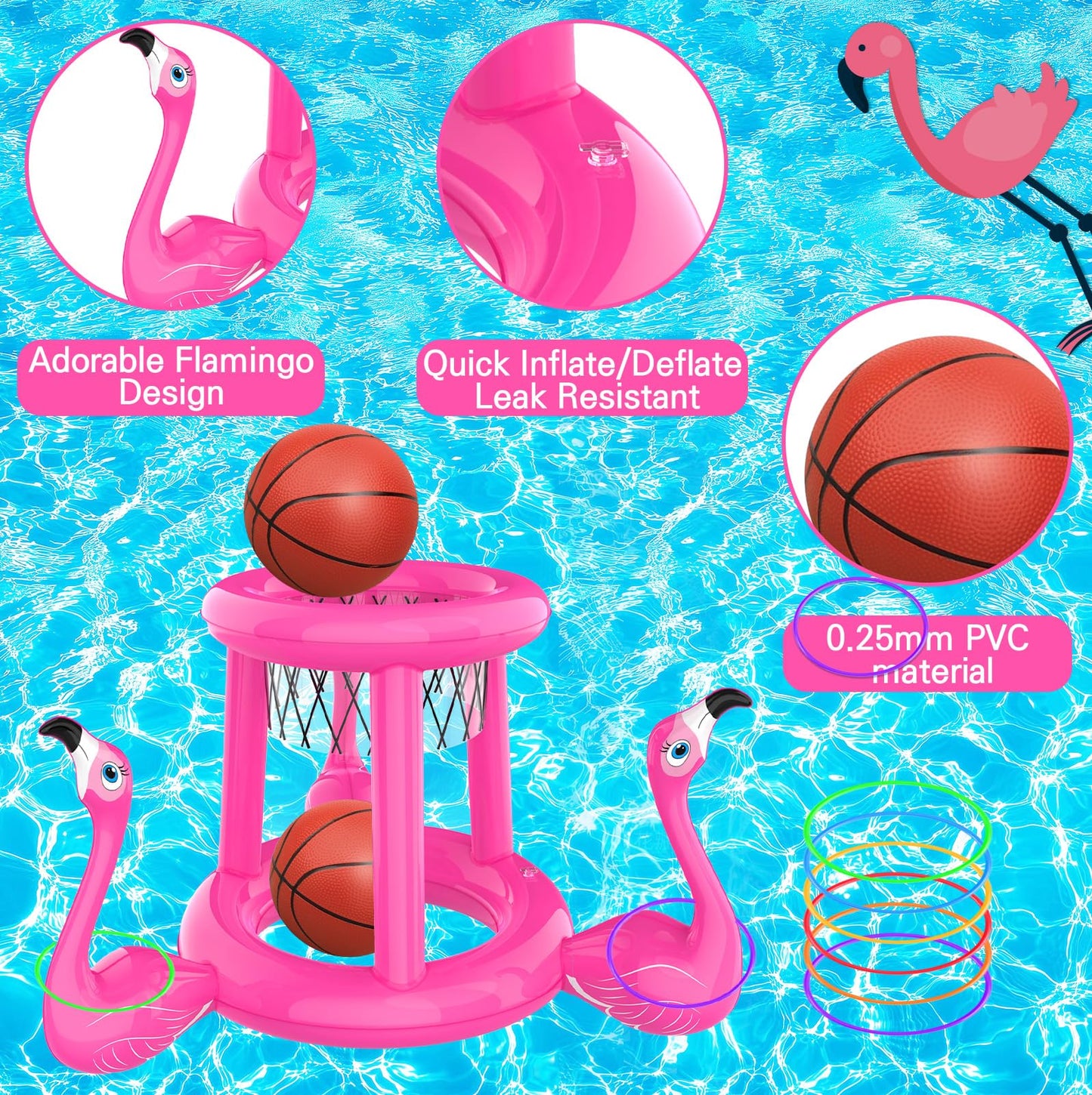 Juguetes para la piscina, flotadores de piscina, juegos de piscina para niños y adultos, aro inflable de baloncesto y juego de lanzamiento de anillo, piscina 2 en 1, juguete de agua flotante para