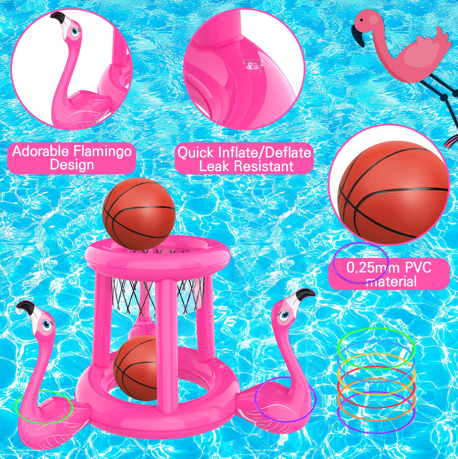 Juguetes para la piscina, flotadores de piscina, juegos de piscina para niños y adultos, aro inflable de baloncesto y juego de lanzamiento de anillo, piscina 2 en 1, juguete de agua flotante para