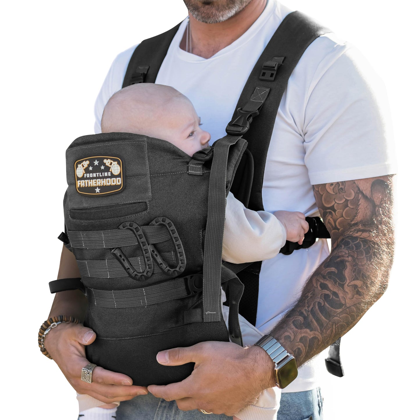 Tridee Dad - Portabebés ajustable para hombre, con cierre de cadera – Protector magnético suave para bebé, baberos recién nacidos, 2 mosquetones, correa de cintura extraíble para bebés y bebés de