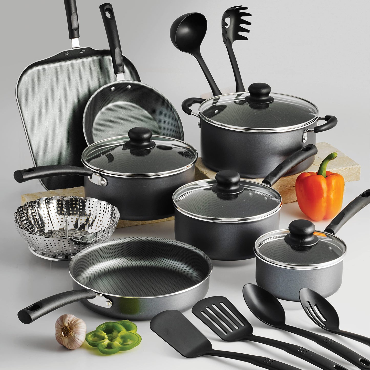 Batería de Cocina Tramontina Gris Aluminio Antiadherente 18 Piezas
