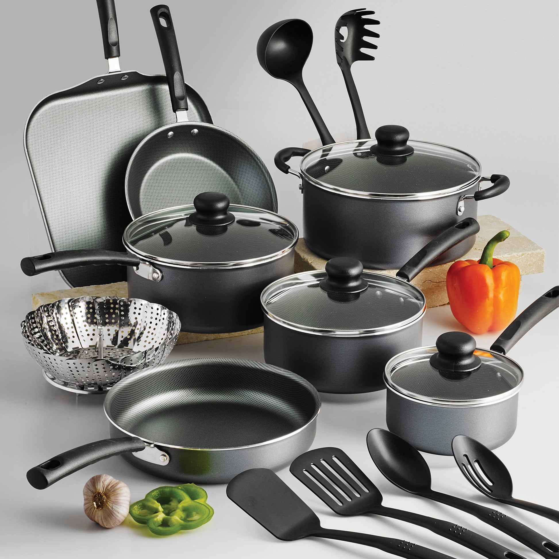 Batería de Cocina Tramontina Gris Aluminio Antiadherente 18 Piezas
