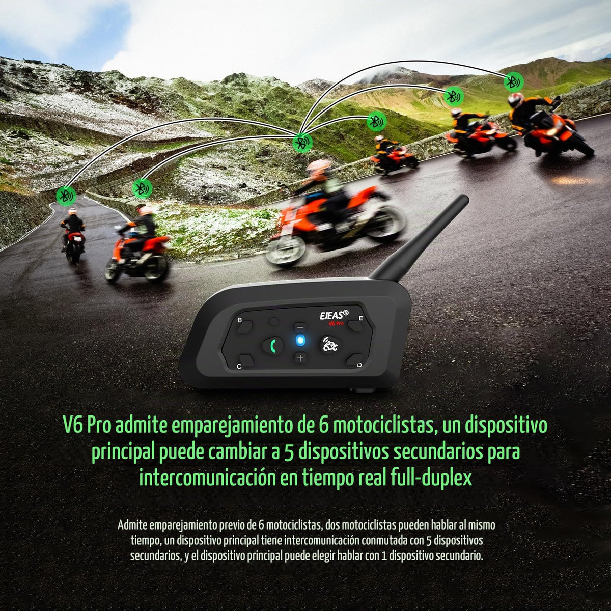 Casco de Motocicleta EJEAS Bluetooth 1200 m Intercomunicador para Esquí y Off Road (2 Unidades)