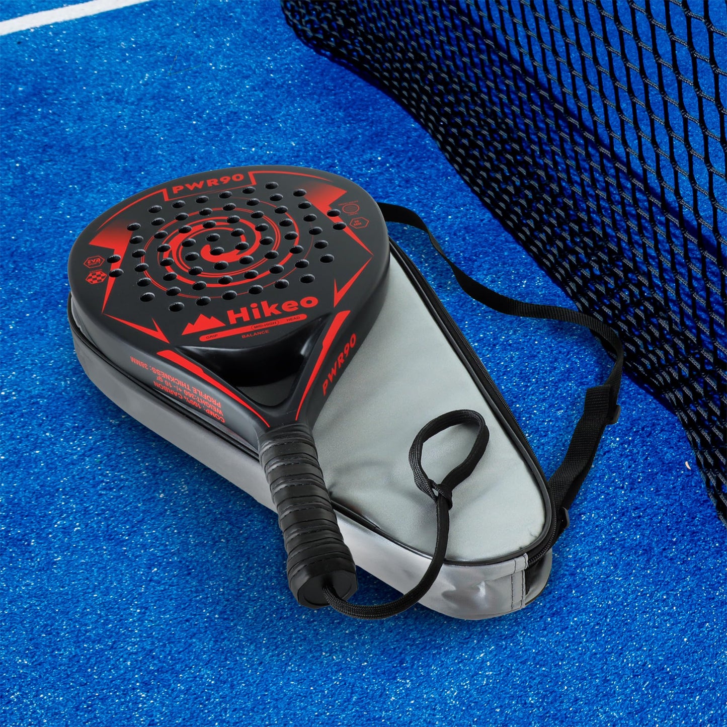 Hikeo Pala de Pádel con Funda, 3 Pelotas y Grip, Kit de Raqueta para Pádel Fabricada con Espuma EVA Flexible y 100% Fibra de Carbono, Resistente y Ligera, para Principiantes e Intermedios
