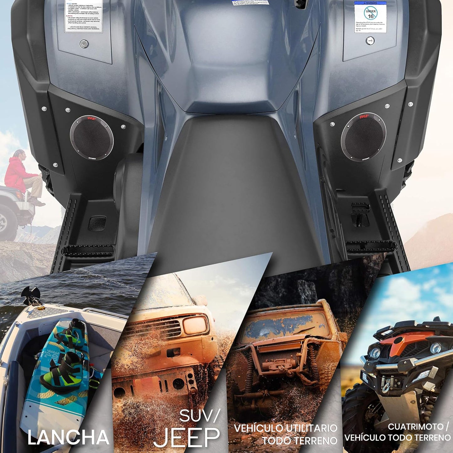 Pyle bocinas Marinas Dobles de 6.5 Pulgadas. Sistema de Sonido estéreo para Exteriores Resistente al Agua. 2 vías. Potencia 400 Watts. 1 par. Negro