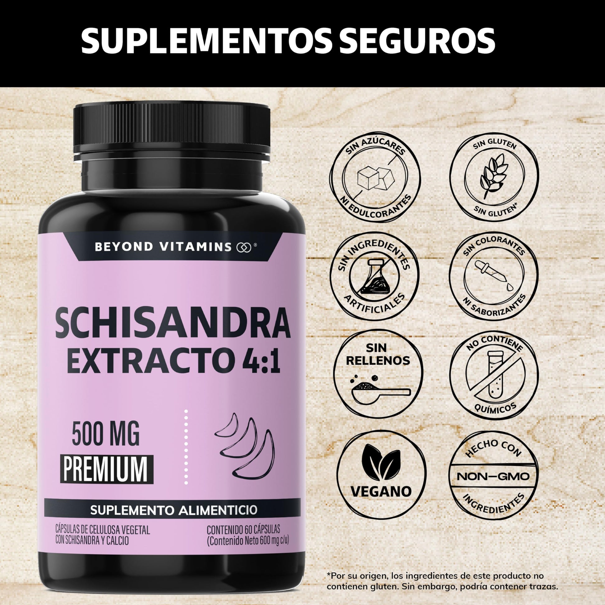 Beyond Vitamins | Schisandra Extracto 4:1 500mg, Cápsulas VCaps veganas, 60 cápsulas
