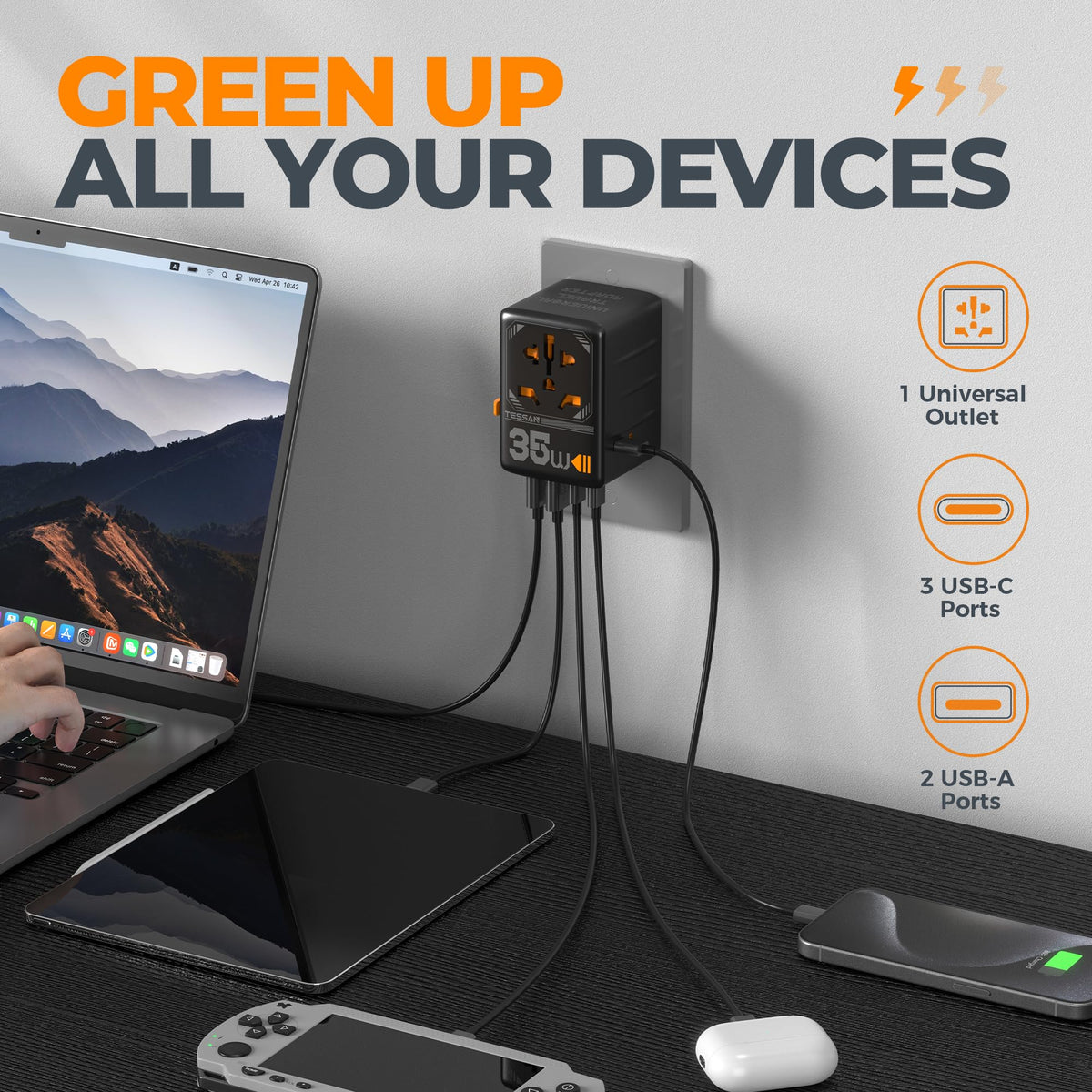 Adaptador Universal de Viaje TESSAN Europeo 35W
