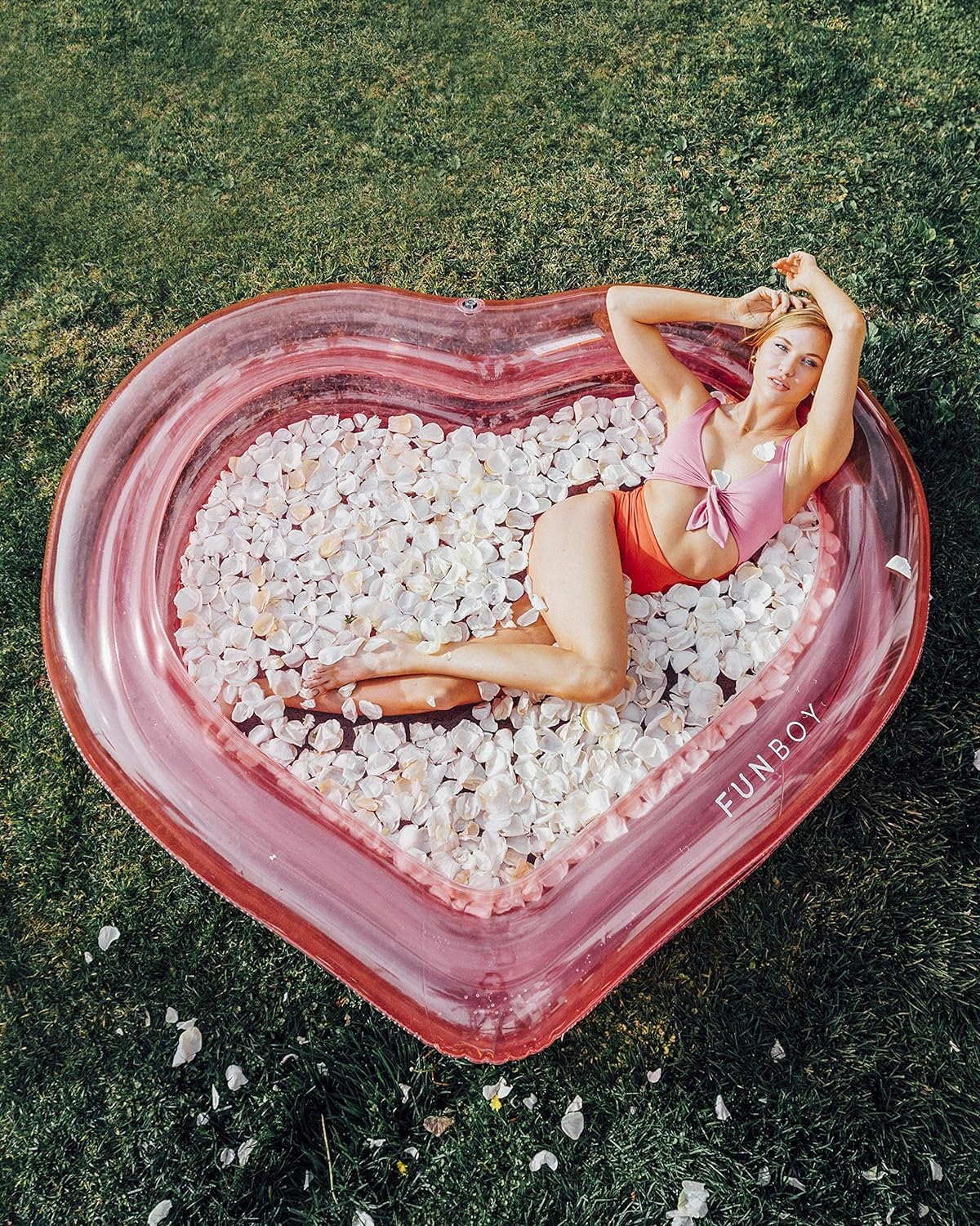 FUNBOY - Piscina Inflable Gigante de Lujo con corazón Rosa Transparente, diversión Durante Todo el año para pozos de Pelotas, Piscinas y Playa