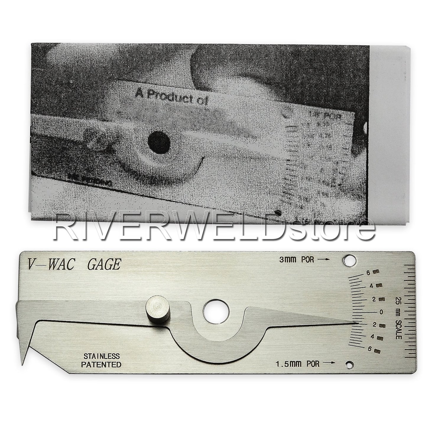 Medidor de Soldadura Riverweld Acero Inoxidable Métrico para Inspección y Verificación de Altura de Corona y Porosidad