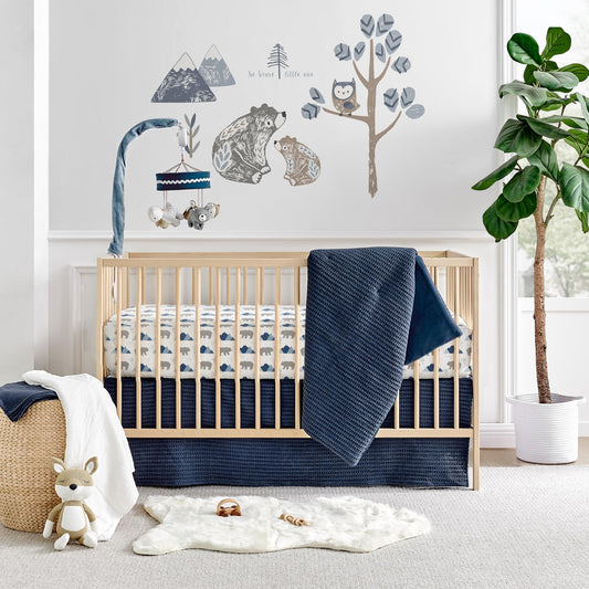 Levtex Baby - Juego de cama para cuna Mills Waffle - Juego de guardería para bebé - Azul marino - Azul marino con textura de gofre - Juego de 4 piezas incluye edredón, sábana ajustable, volante