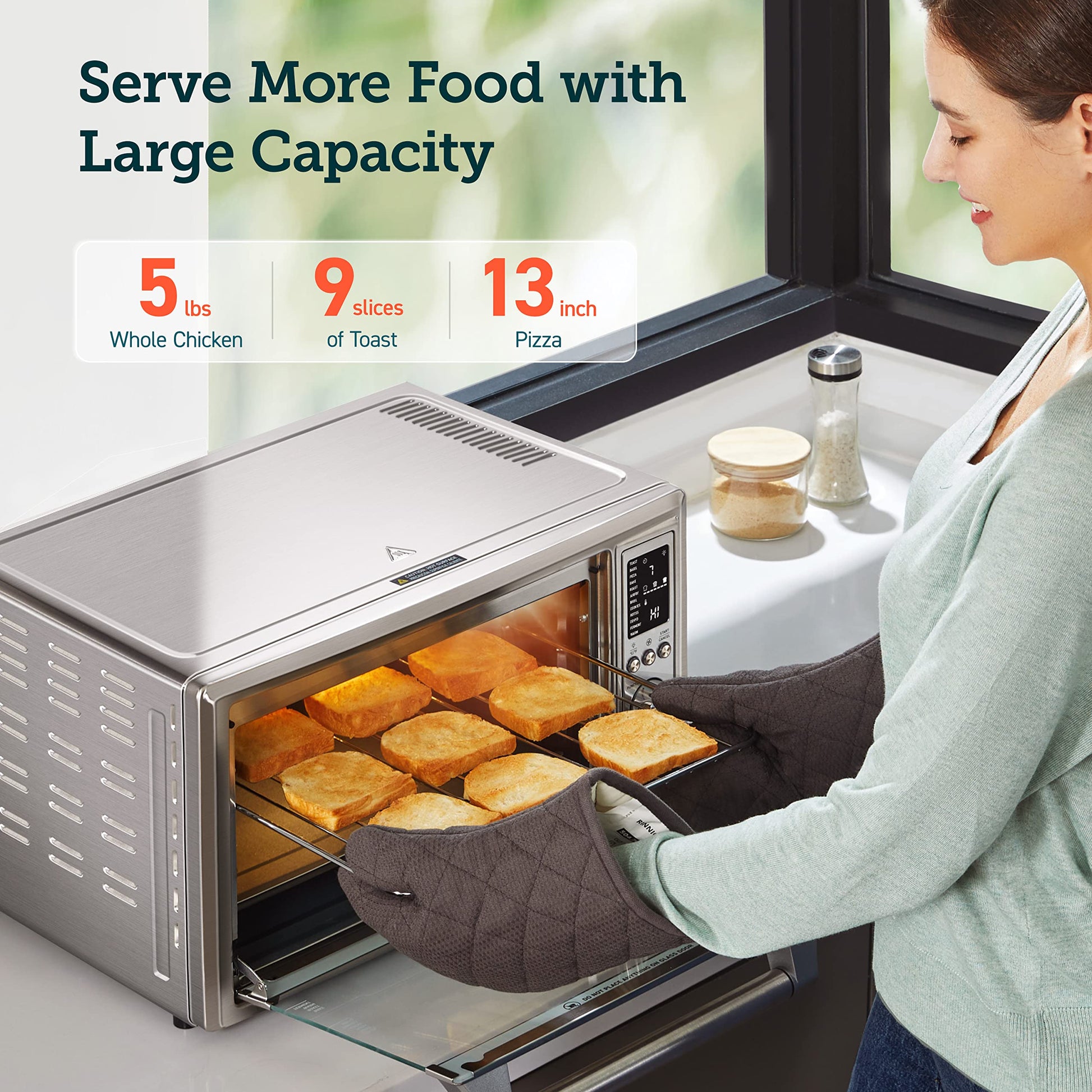 COSORI - Fridora de aire para horno tostador, 12 en 1, encimera de horno de convección, horno, asado, deshidratado, 134 recetas y 4 accesorios, 32 cuartos de galón, plata, acero inoxidable