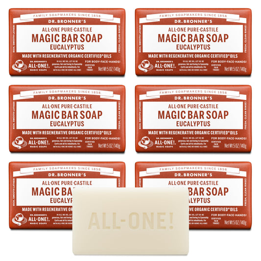 Dr. Bronner's | Jabón de castilla orgánico en barra, fórmula concentrada, frescura herbal y respiración clara, con aceite esencial de Eucalipto, aroma Eucalipto (6 pack)