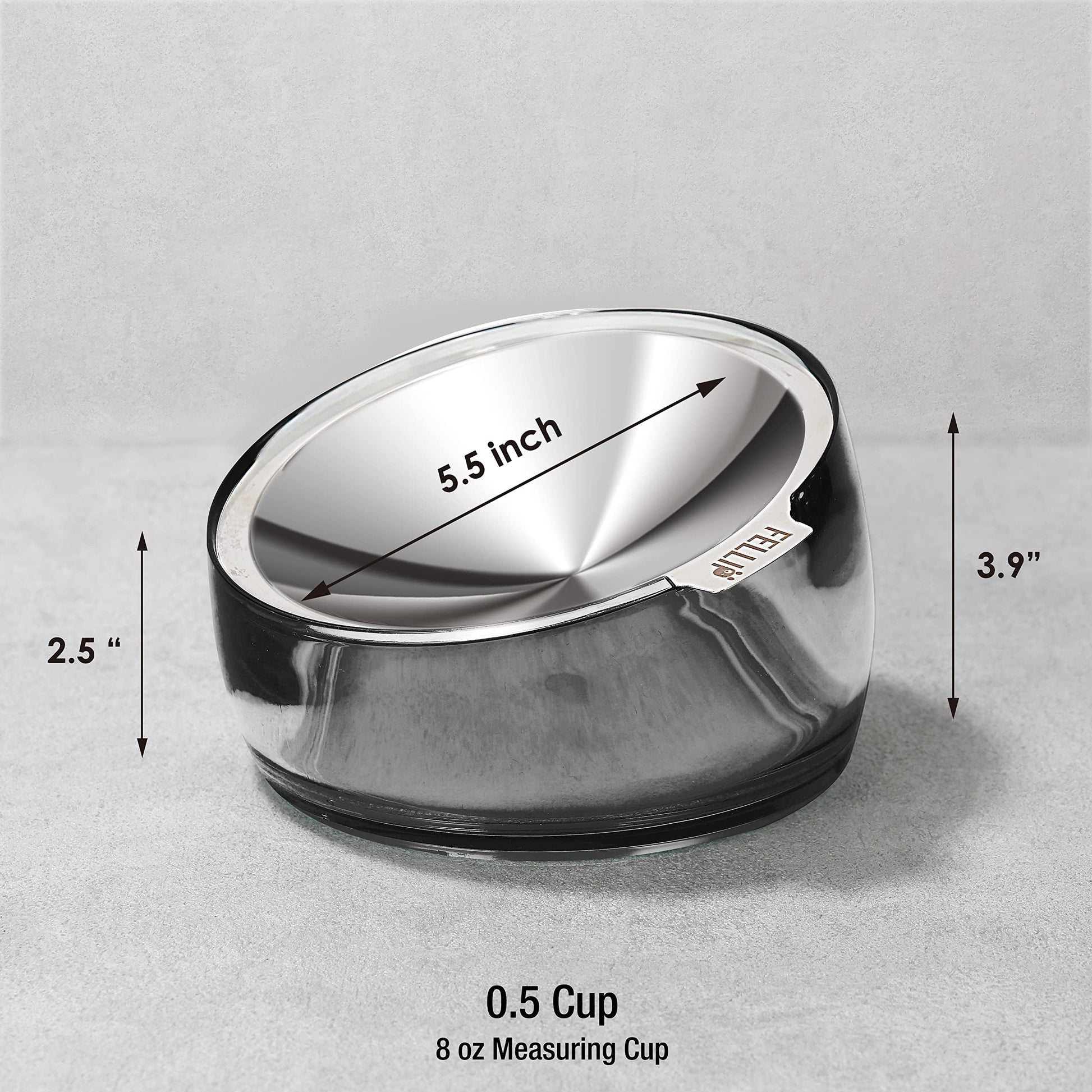 Felli Cuenco elevado para gatos de acero inoxidable inclinado para aliviar la fatiga de los bigotes de mascotas, poco profundo para gatos persas, exóticos, de pelo corto, de cara plana, antideslizante, alimentador para gatos (0.5 tazas, cuarzo ahumado)