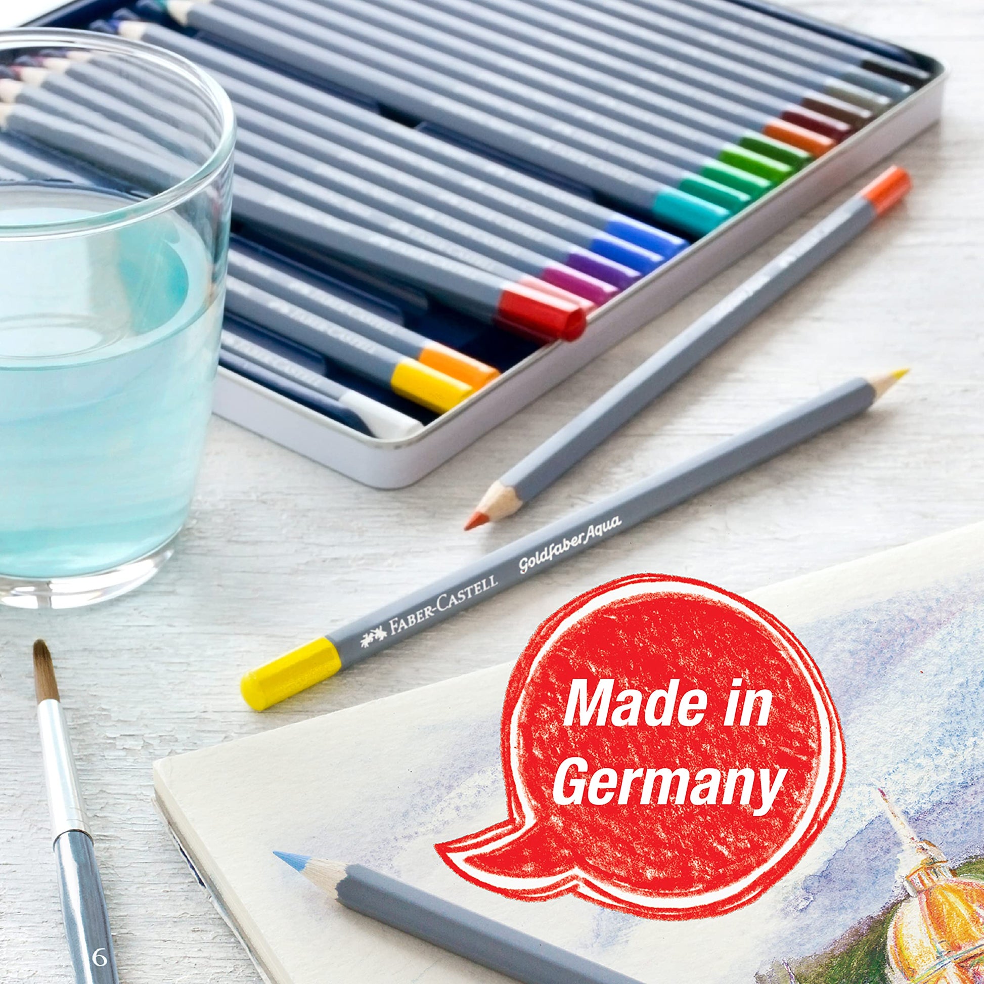 Faber-Castell Colores Goldfaber Acuarelables Para Arte con 48 Distintos Colores, estos lápices acuarelables permiten crear dibujos detallados como efectos acuarelados teniendo una experiencia creativa