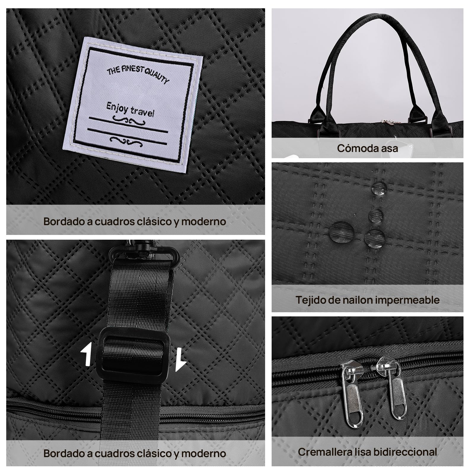 Bolsa de Deporte, Bolsa de Viaje Con Compartimento Para Zapatos y Neceser, Compartimentos Húmedo y Seco, Gran Capacidad, Resistente al Agua (negro)