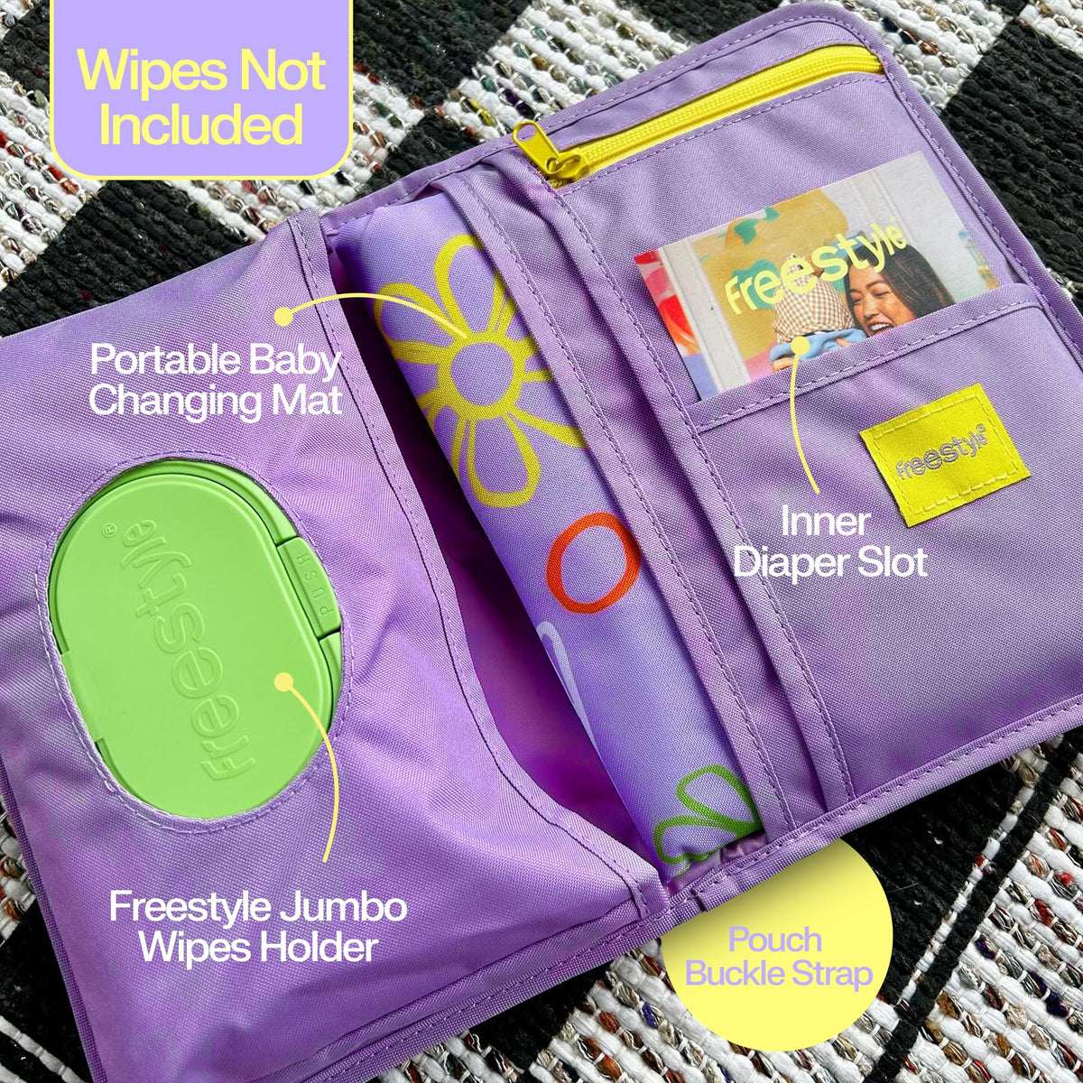 Freestyle Almohadilla Cambiadora de Pañales Portátil | Plegable, Almohadilla Cambiadora Impermeable para Bebé con Elegante Bolsa para Toallitas Húmedas | Almohadilla Cambiadora de Viaje para Recién