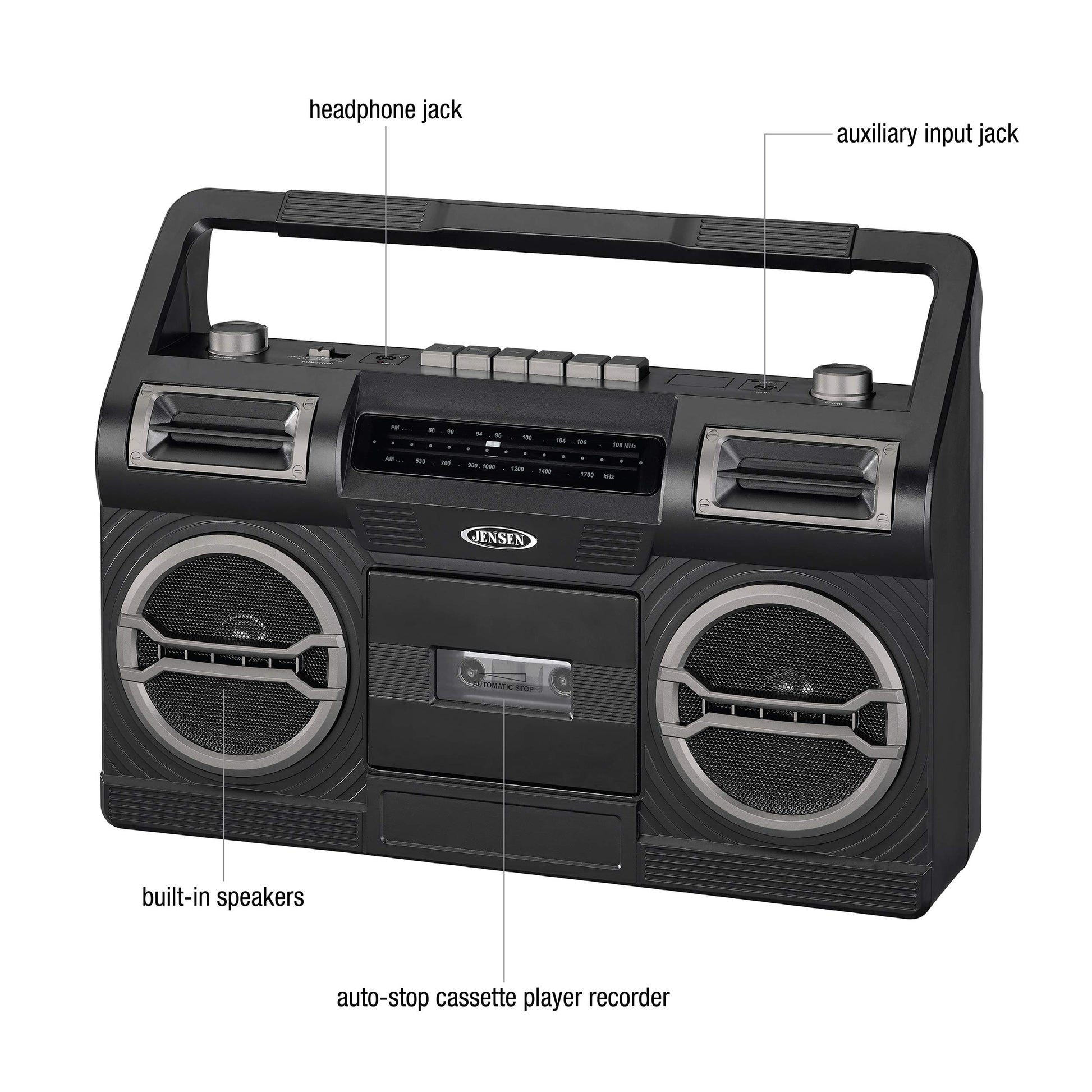 Jensen MCR-500 Radio portátil Am/FM con Reproductor de Casete y Altavoz Incorporado