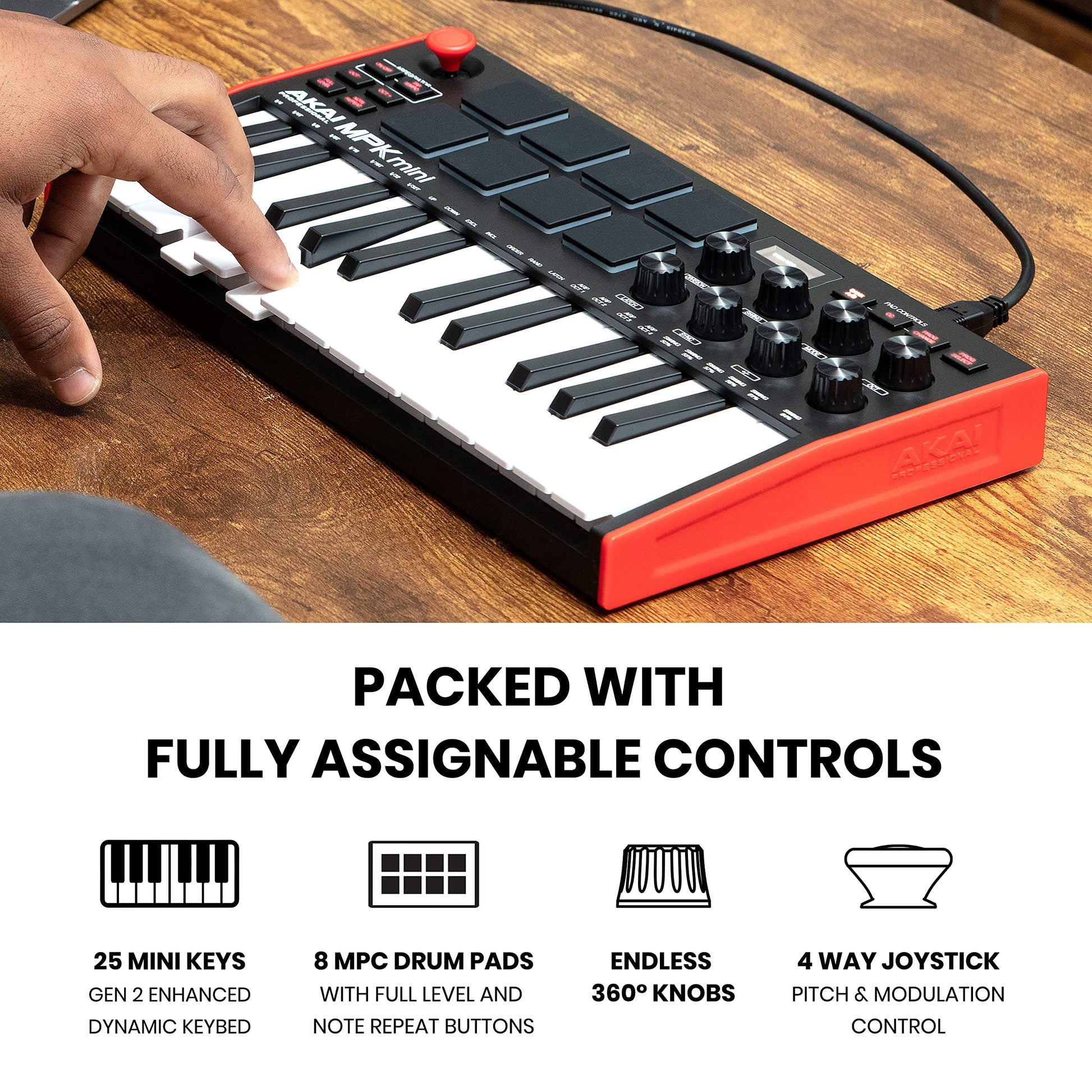 Akai Professional MPK Mini MK3 - Teclado Controlador MIDI USB de 25 Teclas con 8 Drum Pads, 8 Perillas, Software de Producción Musical y Native Instruments Sound Package (NKS Integration)