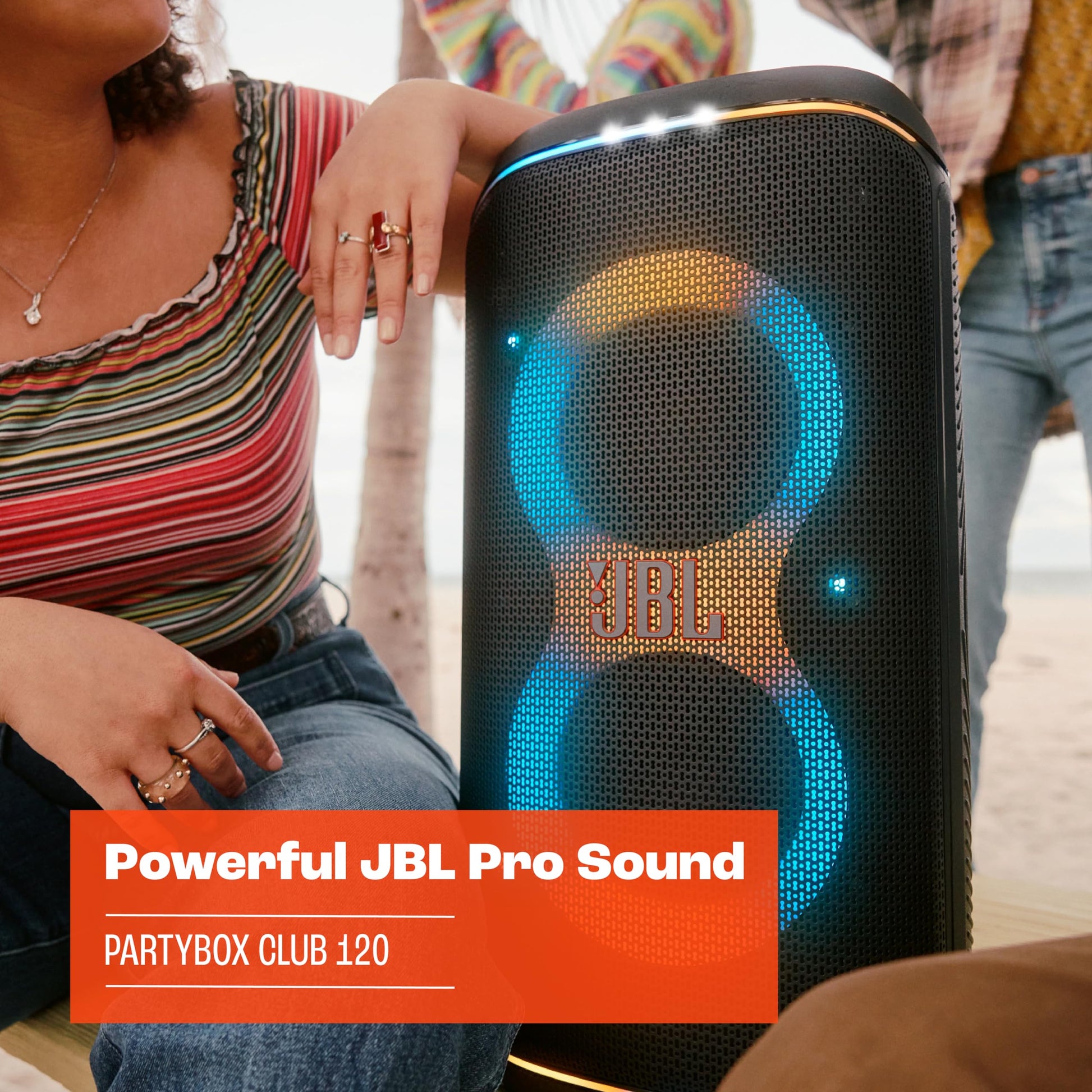 JBL Partybox Club 120 Bocina Portátil Efecto Luz LED, Bluetooth, 160W de Potencia, Reproducción 12 Horas, Resistente al Agua IPX4 - Blanco