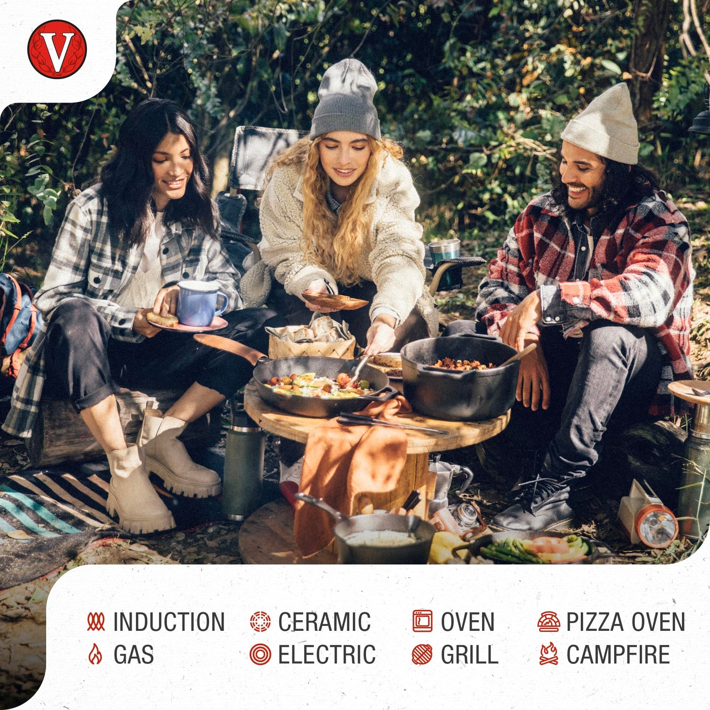 Victoria - Parrilla redonda de hierro fundido. Plancha de doble quemador, con asas de bobina extraíbles sazonadas con aceite de linaza 100% certificado KoBibir sin OMG, 12.5 pulgadas, negro