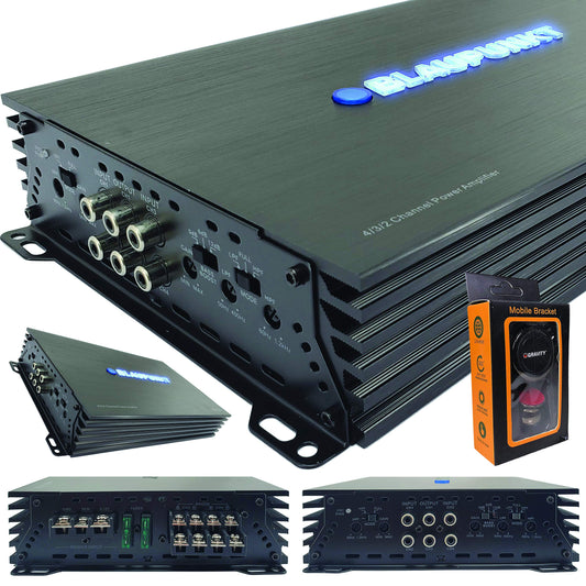 Blaupunkt AMP1404 - Amplificador de audio para coche, 4 canales, potencia máxima de 1500 W, con imán de gravedad, paquete de soporte para teléfono