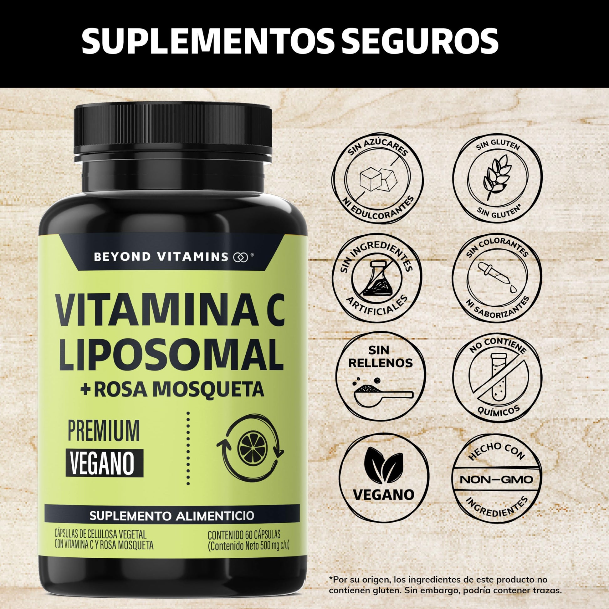 Beyond Vitamins | Vitamina C Liposomal 300mg Potenciado con Rosa Mosqueta, 60 Cápsulas Veganas