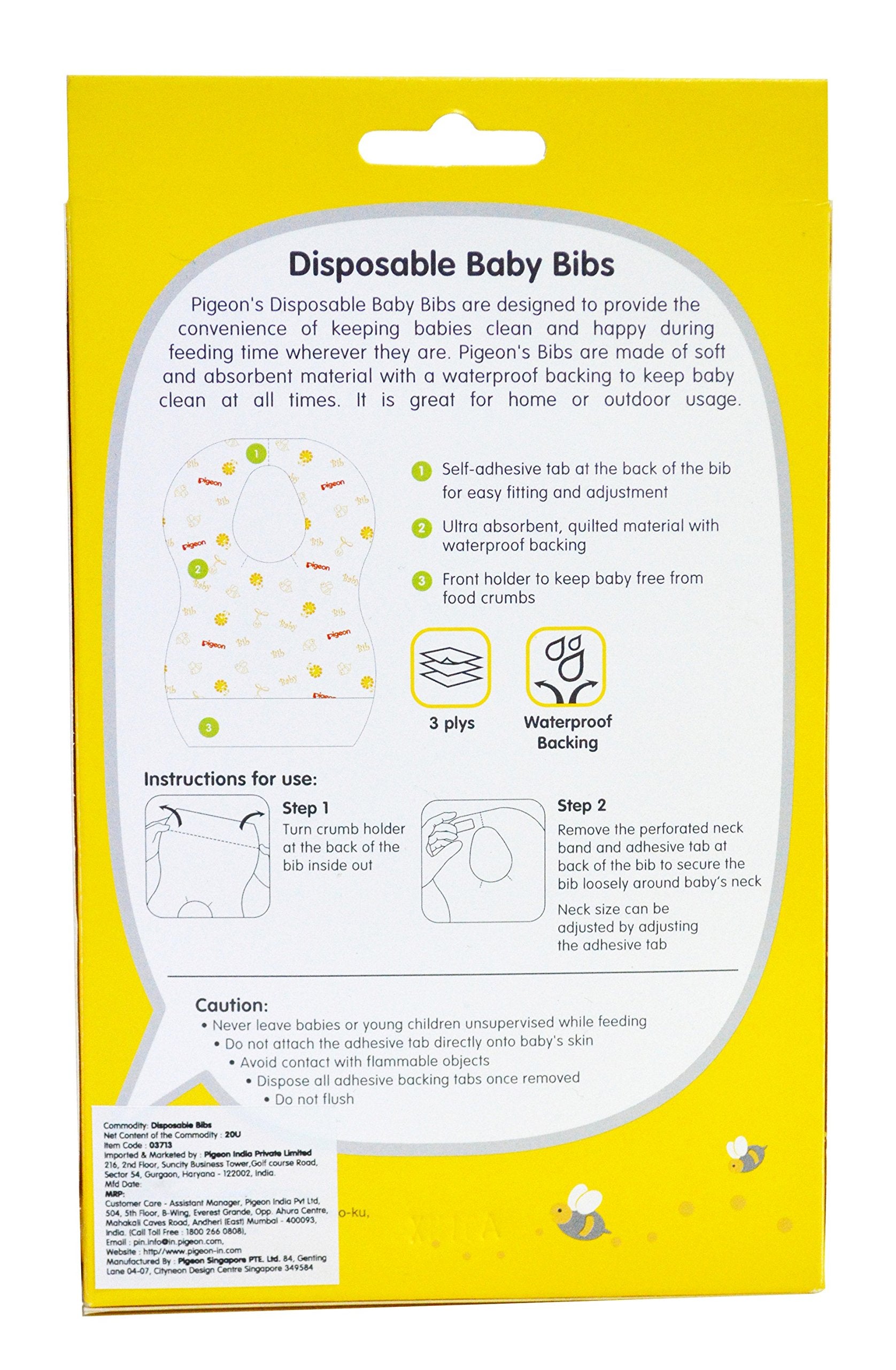 Baberos Desechables Pigeon Blanco Paquete de 20 Unidades