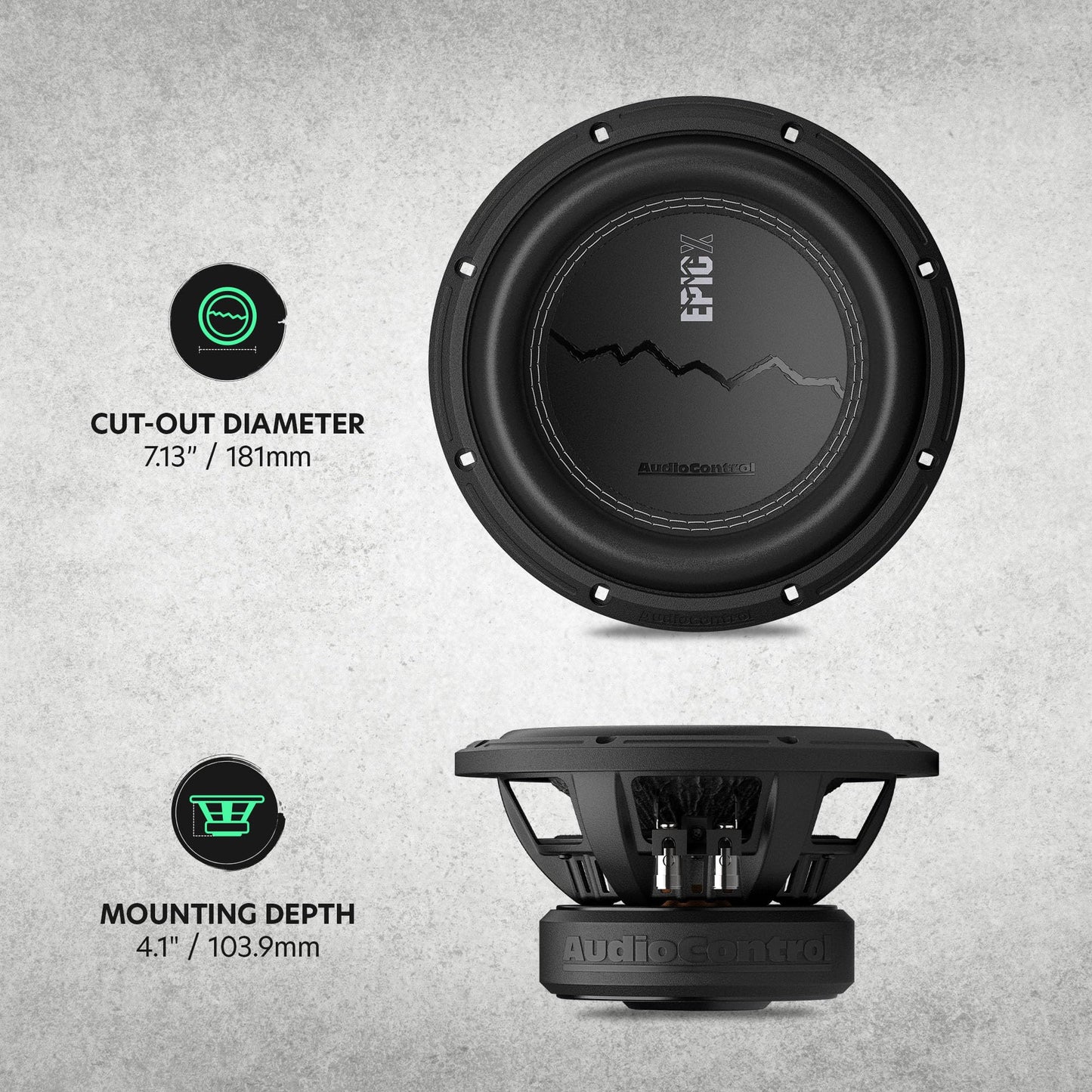 AudioControl EPICX Series - Altavoz de subwoofer para coche de 8 pulgadas, potencia máxima de 600 W (400 W RMS), bocinas de voz dobles de 4 ohmios, sub para sistema de audio de coche