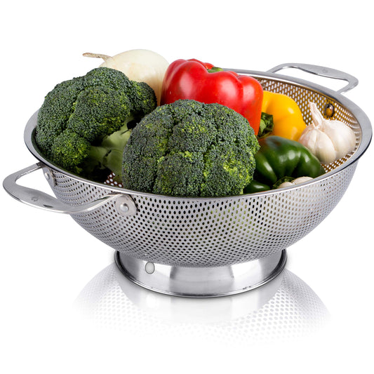 LiveFresh Stainless Steel Micro-perforated 5-Quart Colander - Professional Strainer with Heavy Duty Handles and Self-draining Solid Ring Base - SAVE 50+% by LiveFresh