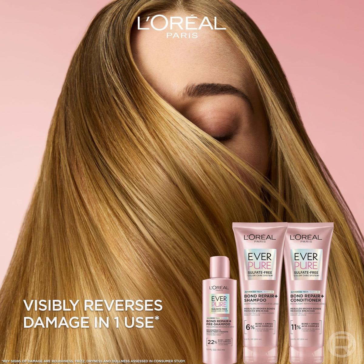 L'Oreal Paris EverPure Tratamiento prechampú sin sulfato Bond Repair, reparación del cabello para cabello teñido, decolorado o dañado, 5.1 onzas líquidas