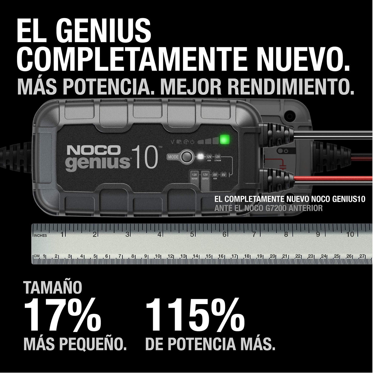 NOCO GENIUS10: Cargador de batería Inteligente 6V/12V 10A – Mantenedor automático, Cargador Lento y desulfatador con protección contra sobrecarga y compensación térmica – para baterías Plomo y Litio