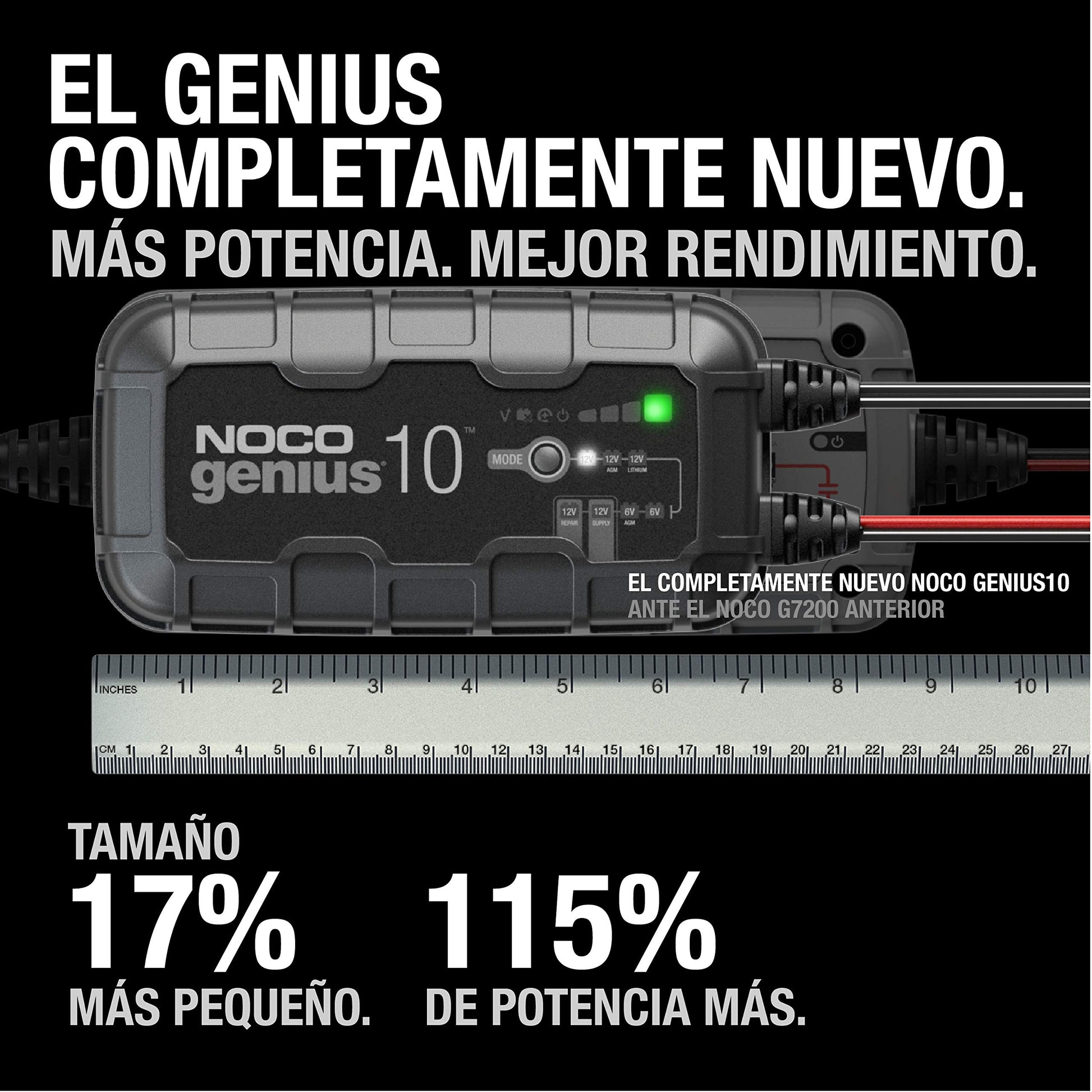 NOCO GENIUS10: Cargador de batería Inteligente 6V/12V 10A – Mantenedor automático, Cargador Lento y desulfatador con protección contra sobrecarga y compensación térmica – para baterías Plomo y Litio