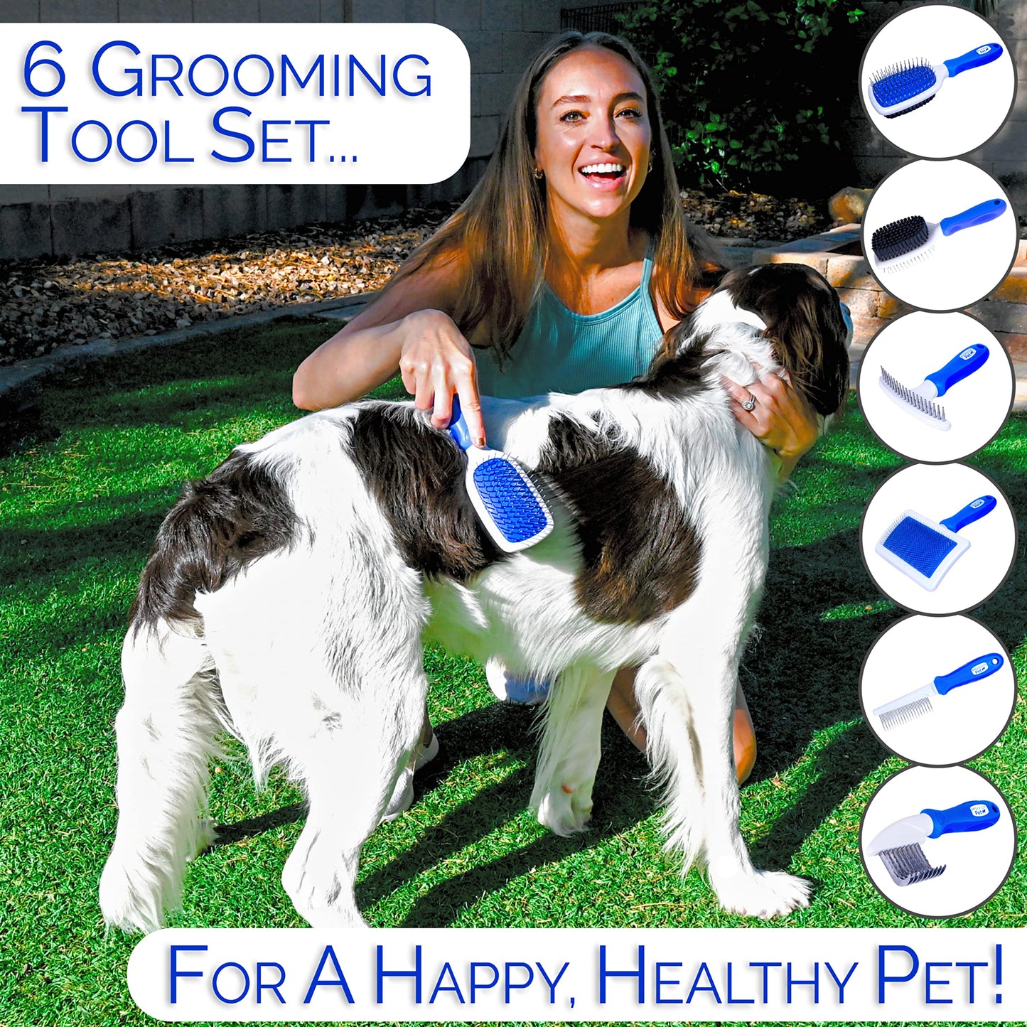 Horicon Pet Juego de cepillos para perros 6 en 1 de alta calidad – Cepillos de aseo para perros – Pin de bola y cepillo de cerdas, peine para desenredar cuchillas curvadas, cepillo para afilar, peine para desenredar mascotas