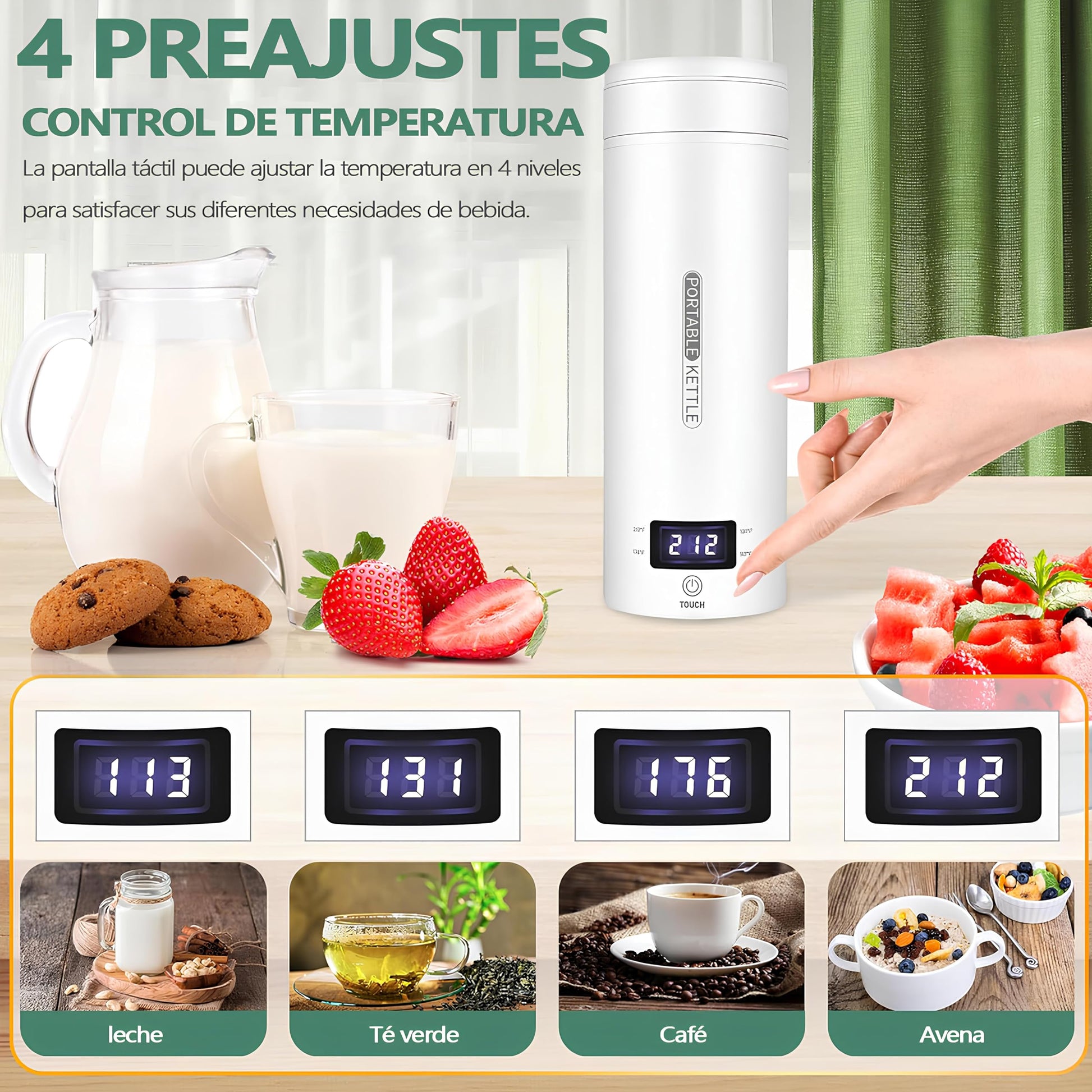Hervidor de Agua Electrico Portatil,500ML Termo Electrico,Control de Temperatura NTC y Protección contra quemaduras en seco,Adecuado para viajes, oficina, camping, preparación de té y café.