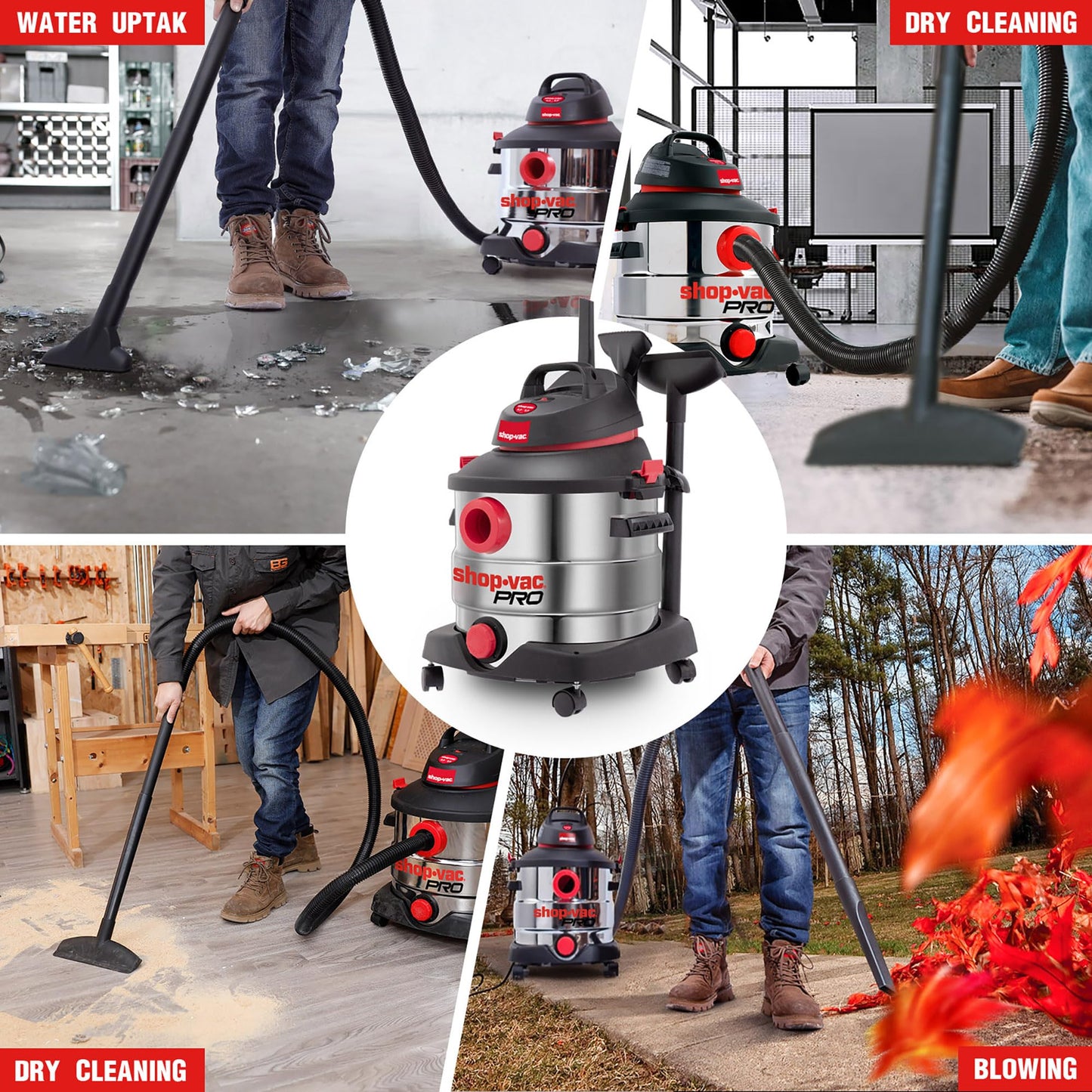 Aspiradora Húmeda y Seca Shop-Vac Tanque Acero Inoxidable 8 Galones Portátil con Accesorios Multifuncionales