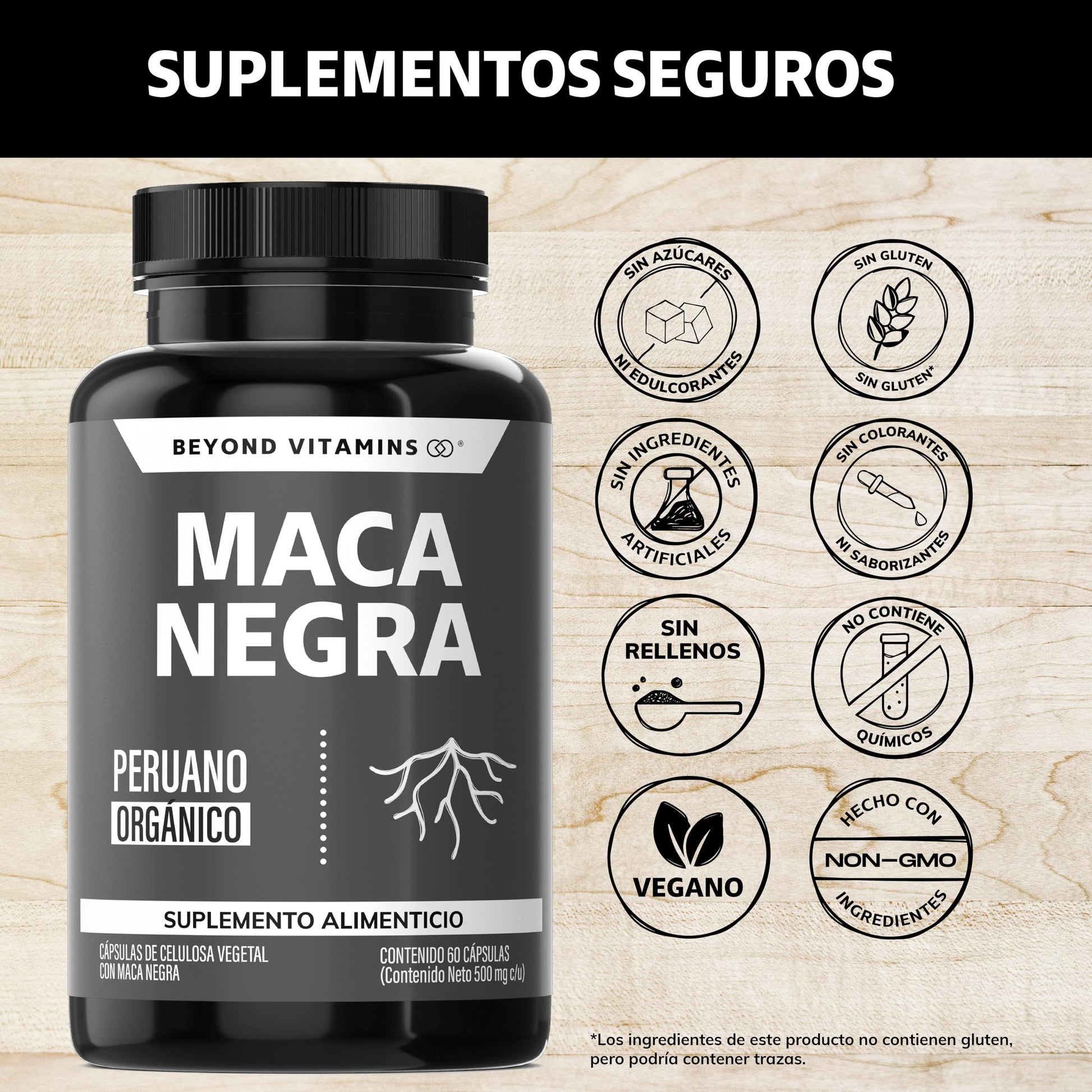 Maca Negra | 1000 mg de Maca Negra Peruana Orgánica por porción | Sin Azúcar - Suplemento Alimenticio Vegano - Ingredientes NON GMO (60 Cápsulas)