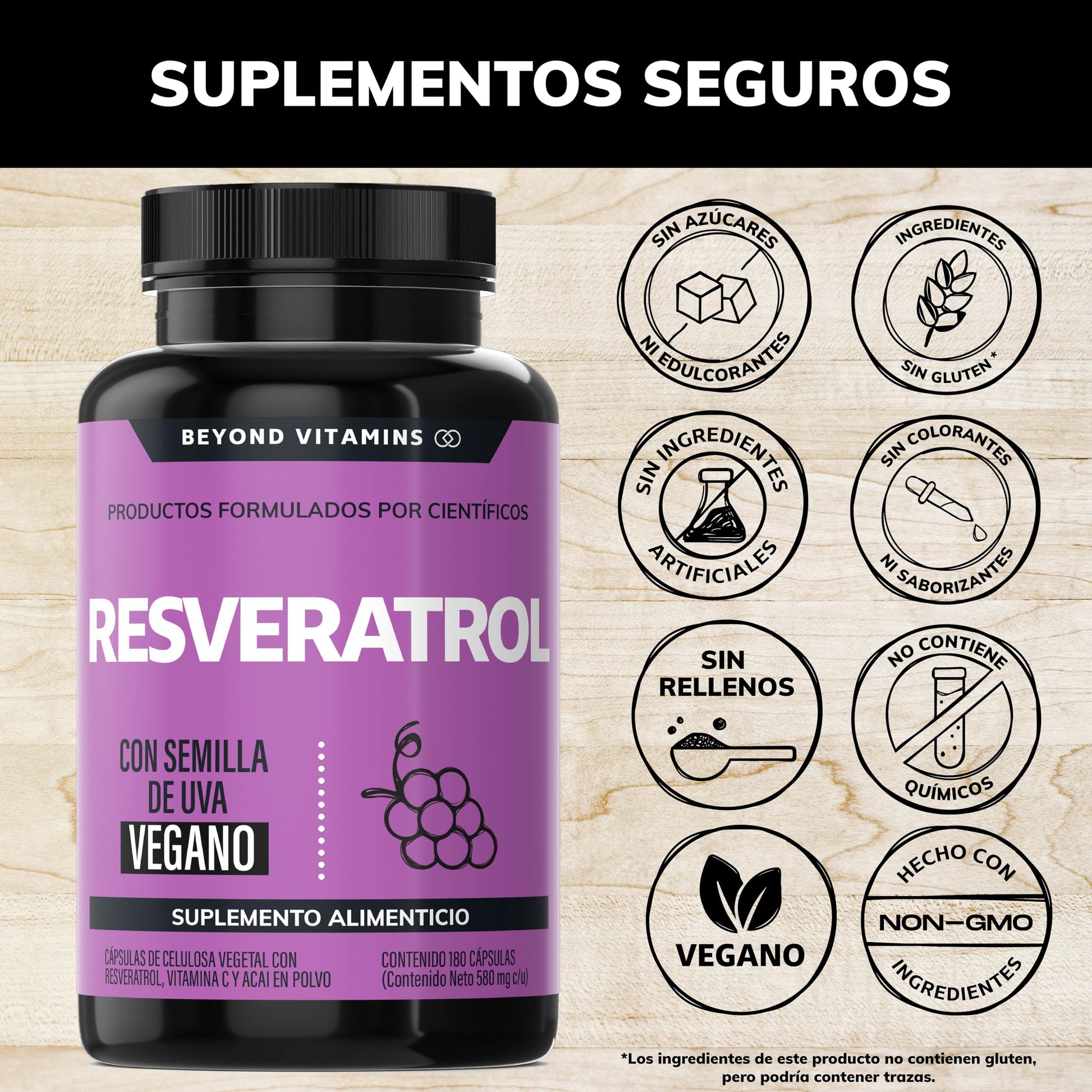 Suplemento de Trans-Resveratrol con Pimienta Negra y Vitamina C 100% Vegano