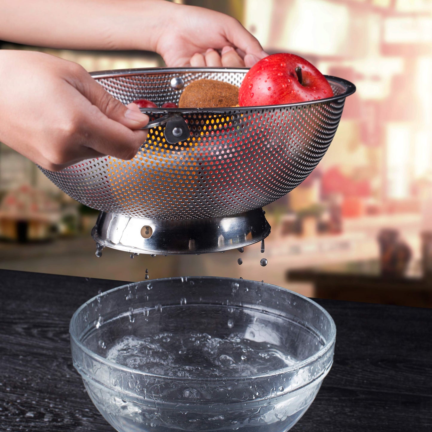 LiveFresh Stainless Steel Micro-perforated 5-Quart Colander - Professional Strainer with Heavy Duty Handles and Self-draining Solid Ring Base - SAVE 50+% by LiveFresh