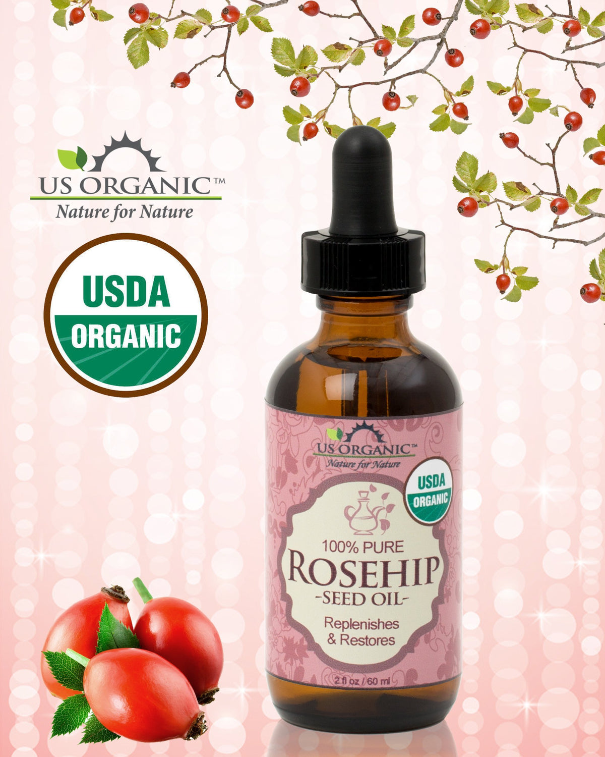 US Organic Aceite de Rosa Mosqueta Orgánico USDA, Prensado en Frío, 56 ml