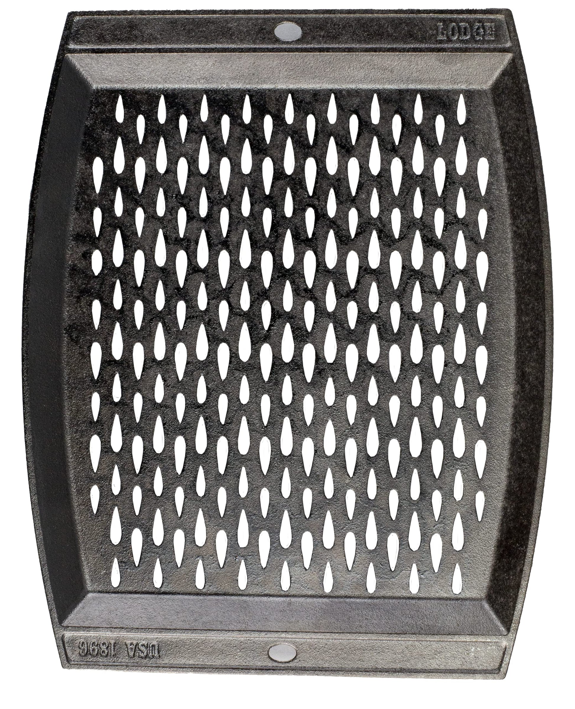Lodge - Rejilla rectangular de hierro fundido presazonada, para uso en la parrilla, sartén diseñada para proteger los alimentos de caídas a través de la rejilla, hierro fundido, 15 pulgadas