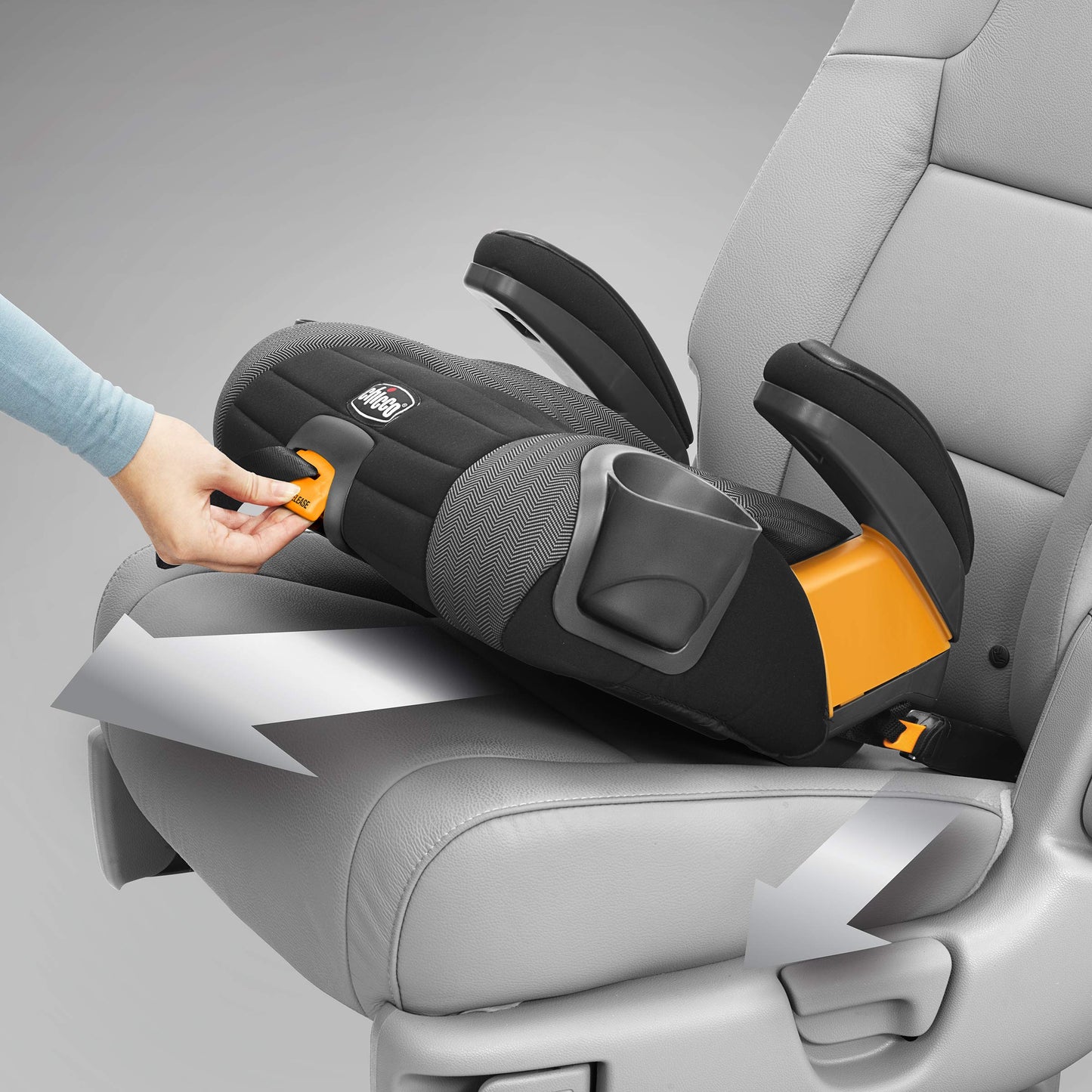 Chicco GoFit® Plus Asiento elevador sin respaldo con cierre y cierre de liberación rápida, asiento elevador de viaje para coche, asiento portátil de coche para niños de 40 a 100 libras. | Hierro/Negro