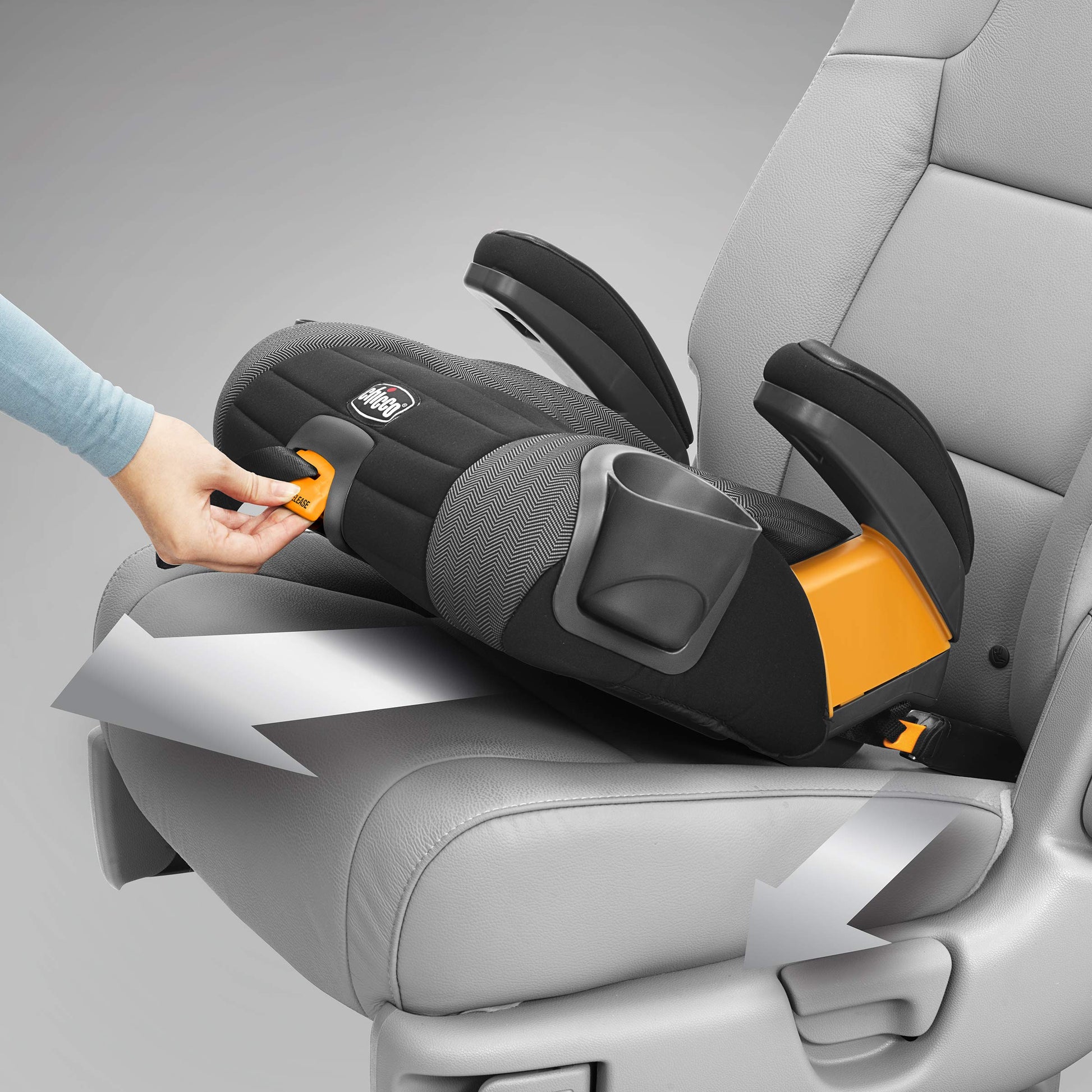 Chicco GoFit® Plus Asiento elevador sin respaldo con cierre y cierre de liberación rápida, asiento elevador de viaje para coche, asiento portátil de coche para niños de 40 a 100 libras. | Hierro/Negro