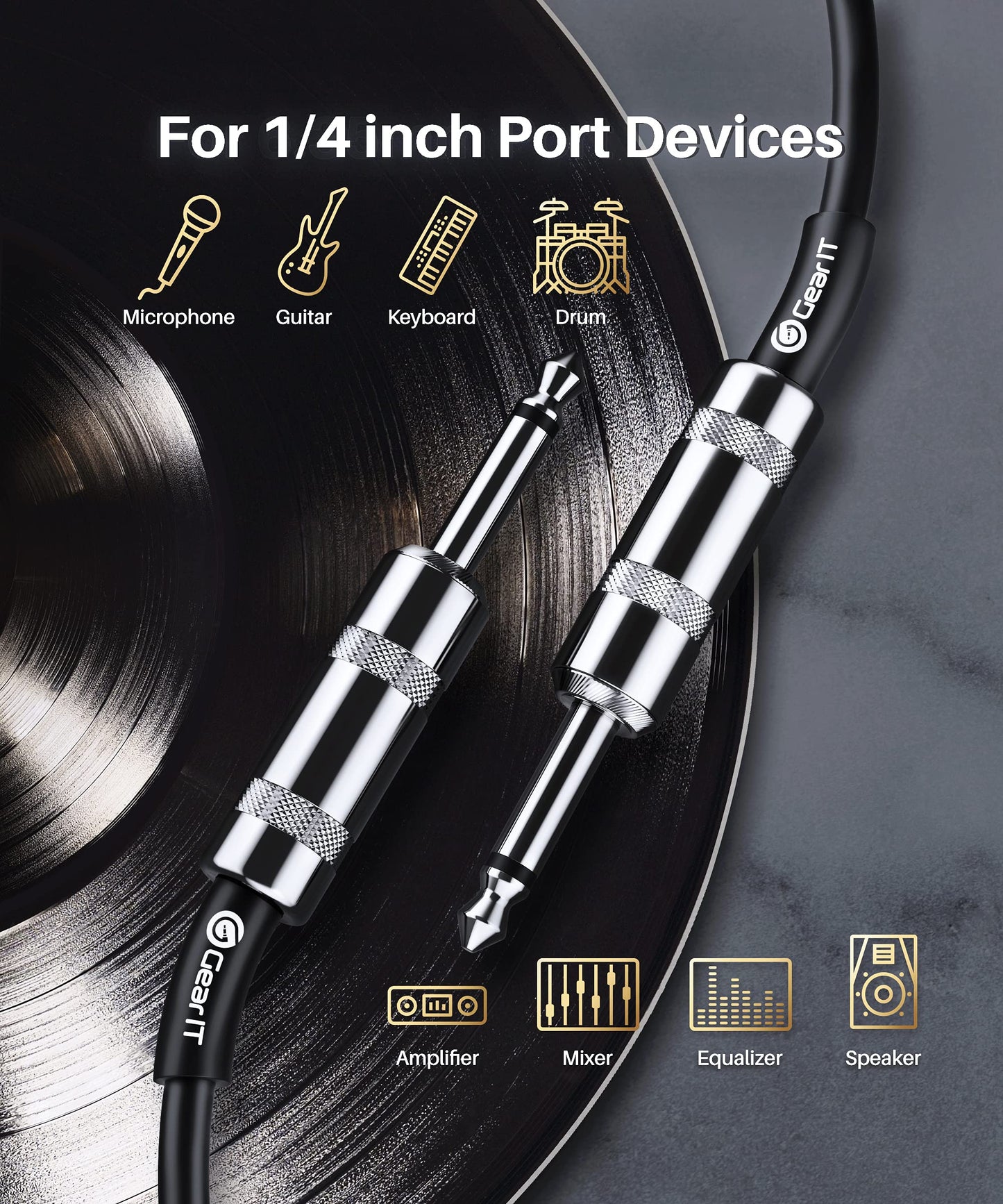 GEARit - Cable de altavoz profesional (10 pies) de cobre puro 12AWG de 1/4 a 1/4 pulgadas TS recto macho a macho para amplificador, gabinete de altavoces, PA y audio DJ