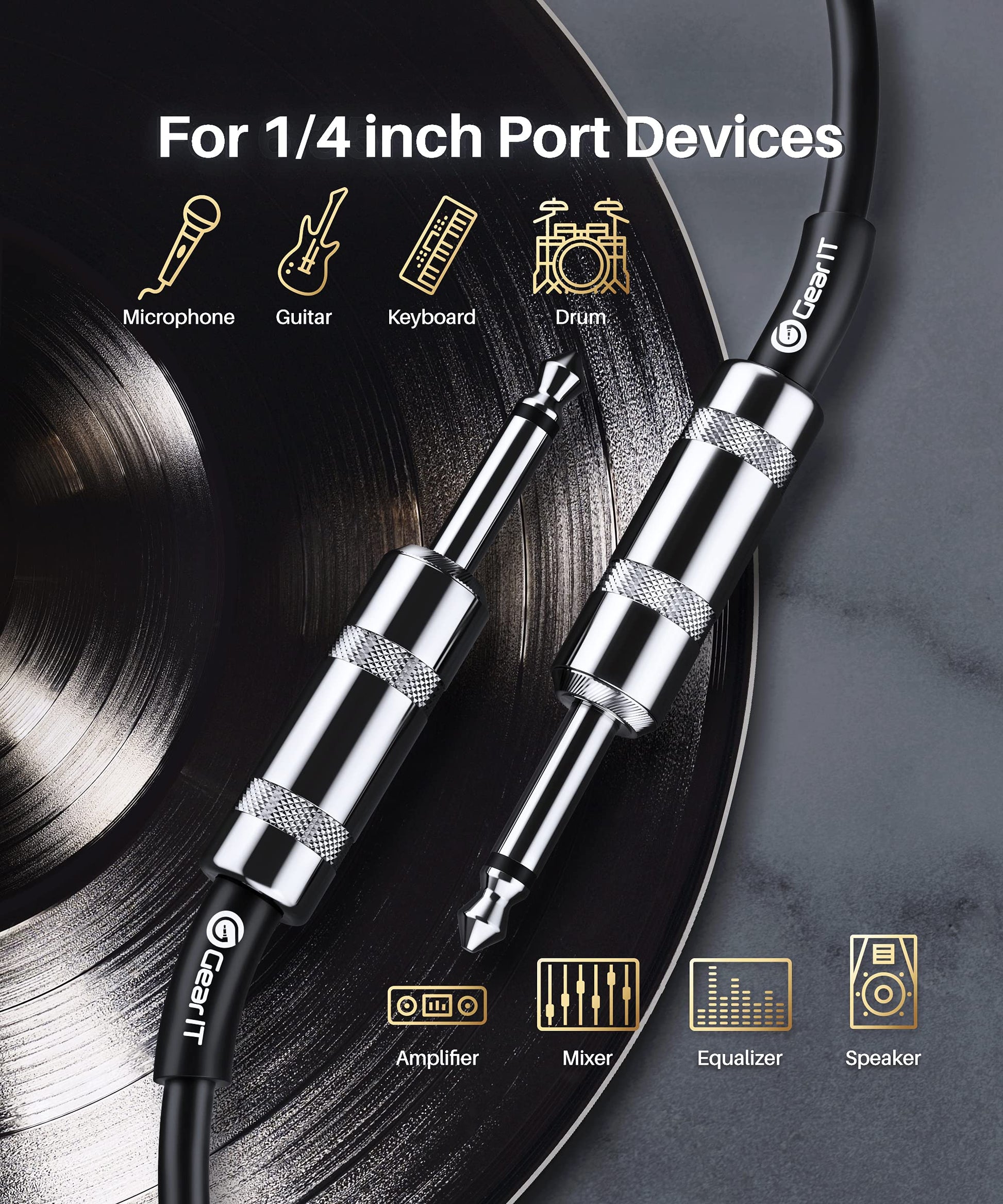 GEARit - Cable de altavoz profesional (10 pies) de cobre puro 12AWG de 1/4 a 1/4 pulgadas TS recto macho a macho para amplificador, gabinete de altavoces, PA y audio DJ