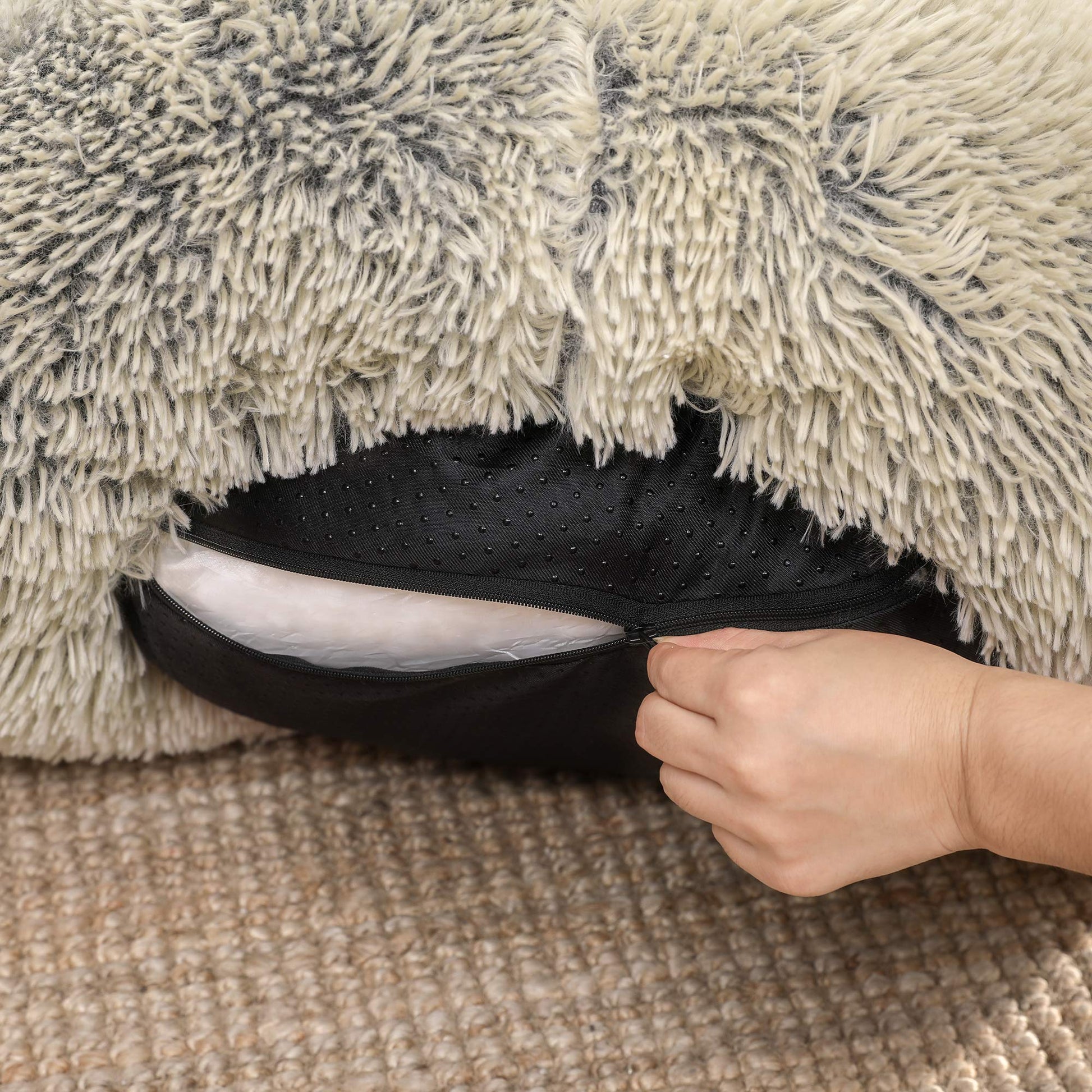 Feandrea Cama de Perros, Cama para Mascotas, Diámetro de 50 cm, Cojín Central Extraíble y Lavable, Alfombra de Felpa, Caqui Ombré MPGW037S01