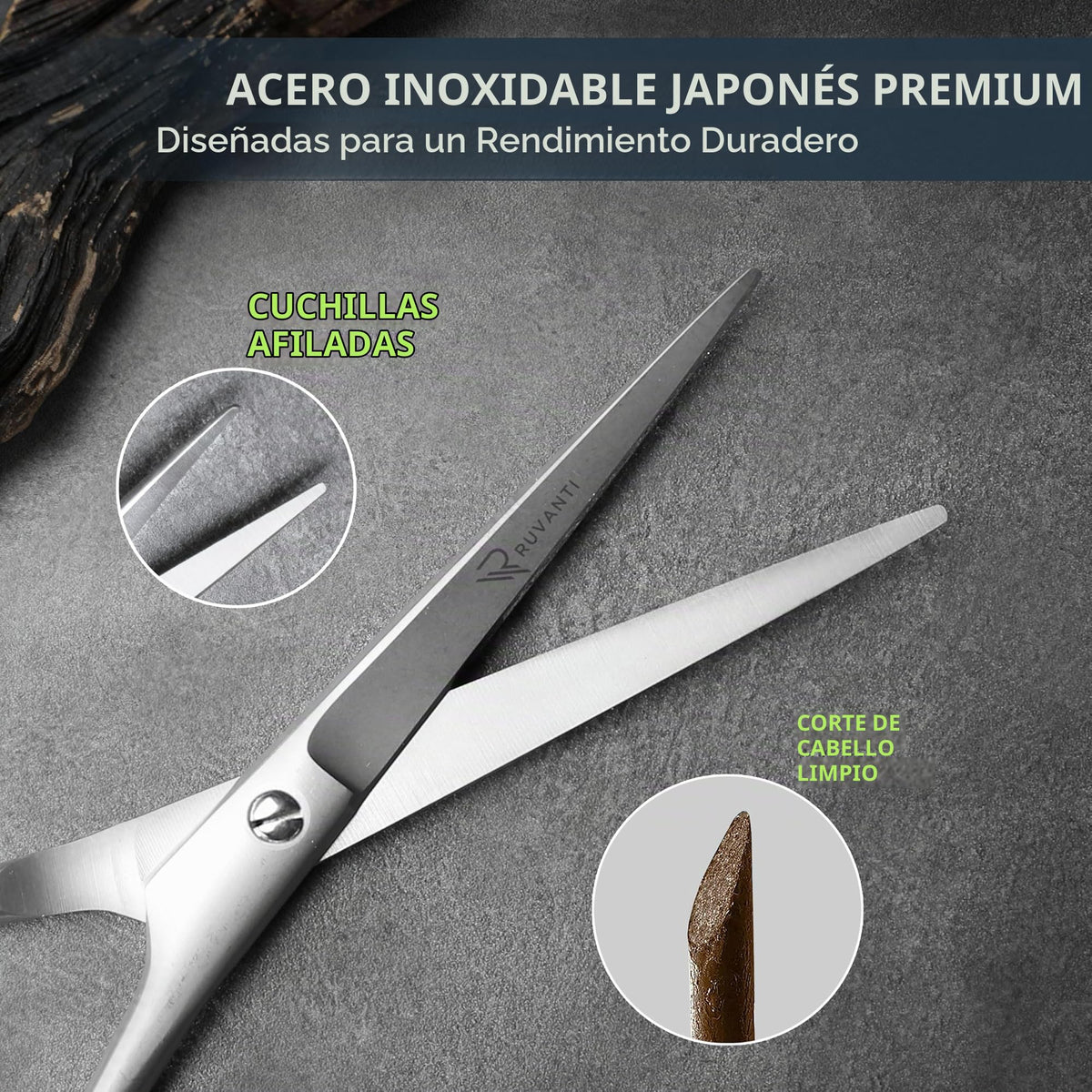Ruvanti Tijeras profesionales para cortar el cabello - Cuchillas afiladas Tijeras para el cabello / Tijeras de peluquero / Tijeras para bigote - Tijeras para el cabello de acero inoxidable J2 - 6.5 "- Tijeras para corte de cabello / peluquería para niños,
