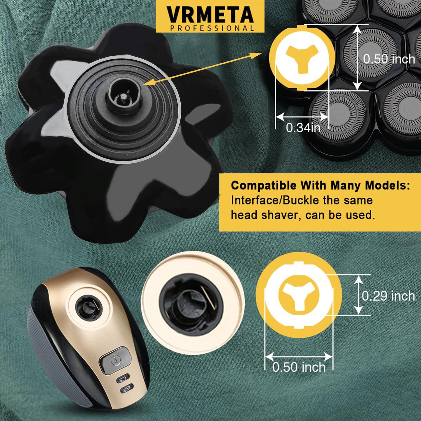 VRMETA- Cabezales de repuesto 7D desmontables magnéticos universales para afeitadora eléctrica de acero inoxidable Bl